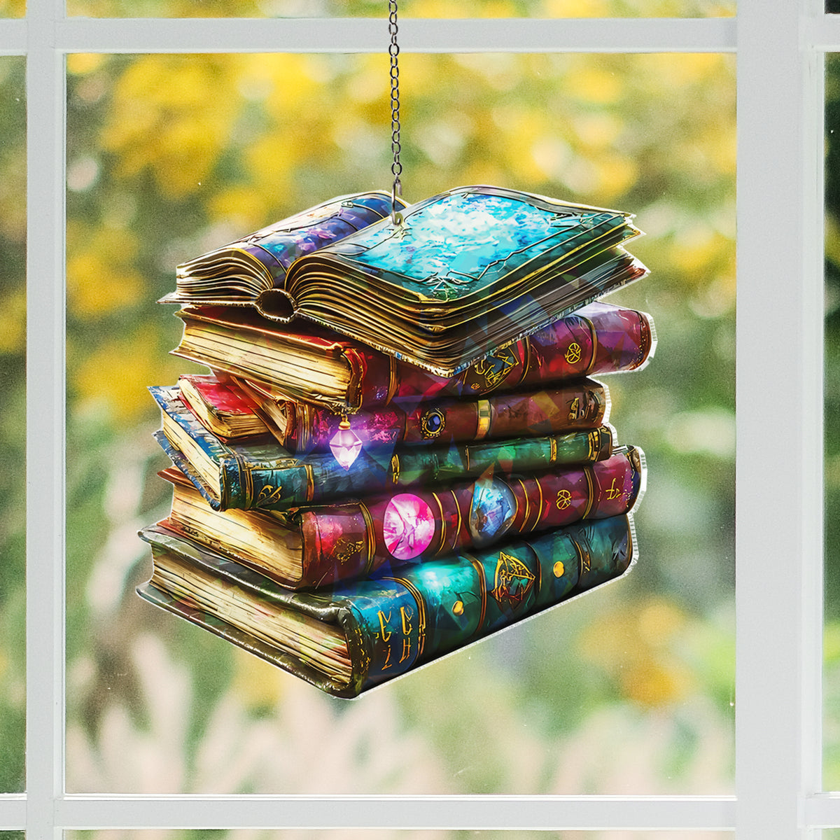 Flower Book Acrylic Suncatcher Window Hanging, Library Book Decor Home, Book Club Lover Gift