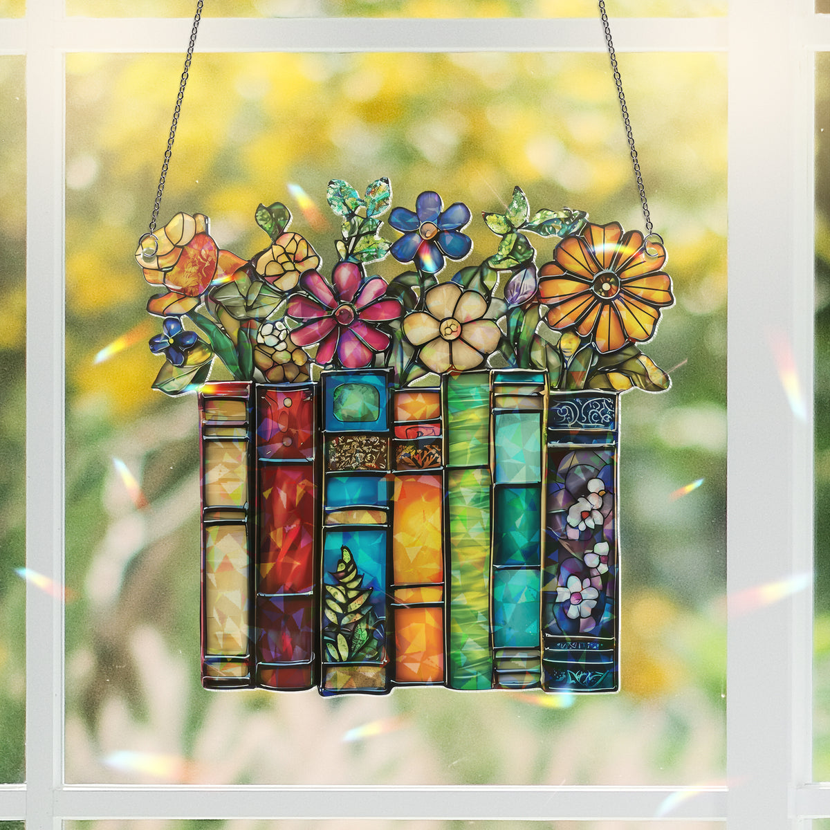 Flower Book Suncatcher ACRYLIC Window Hanging, Book Lover Gift, Book Club Gift, Book Lover Suncatcher, Book Reader Gifts