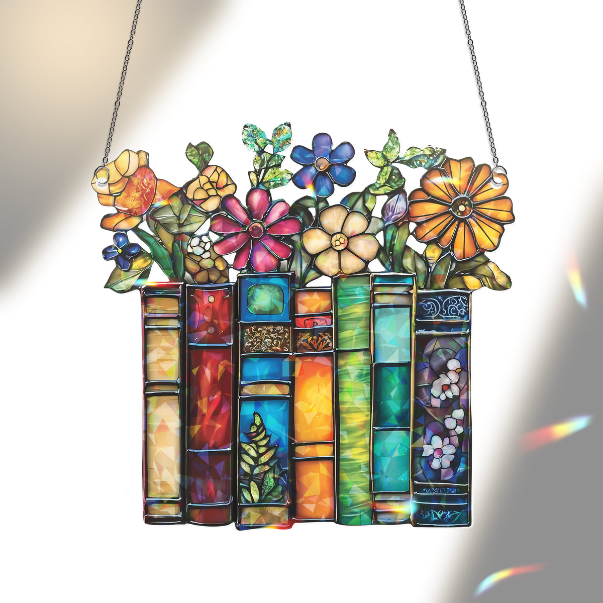 Flower Book Suncatcher ACRYLIC Window Hanging, Book Lover Gift, Book Club Gift, Book Lover Suncatcher, Book Reader Gifts