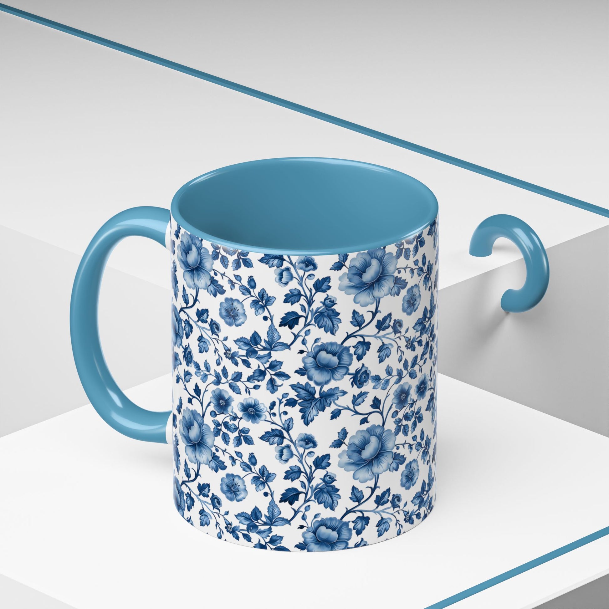 Blue Floral Mom Mug, Toile De Jouy Mug, Blue Flower Mug,Coffee Gift for Her, Mothers Day Gift Birthday Ceramic Mug, Dishwasher Safe Mug