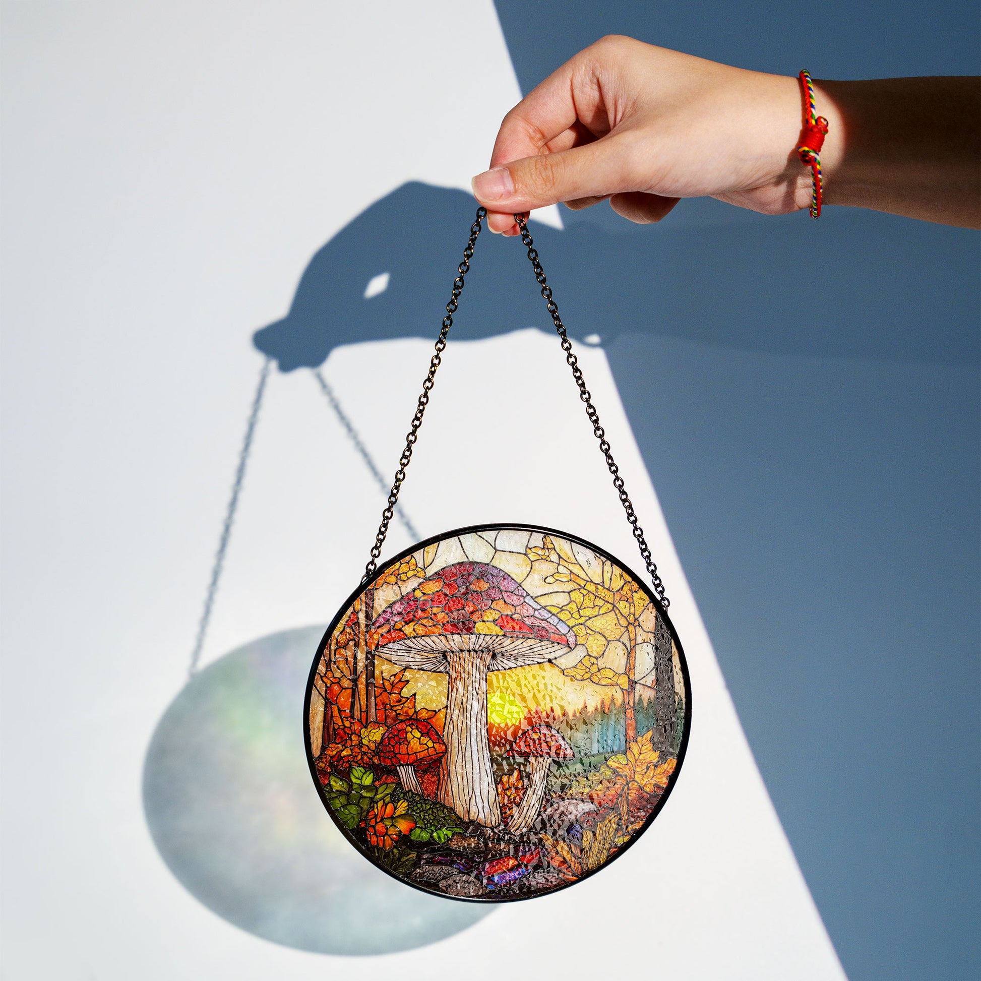 Sunset Mushroom Suncatcher, Window Stained Glass Style, Mushrooms for Home Decoration
