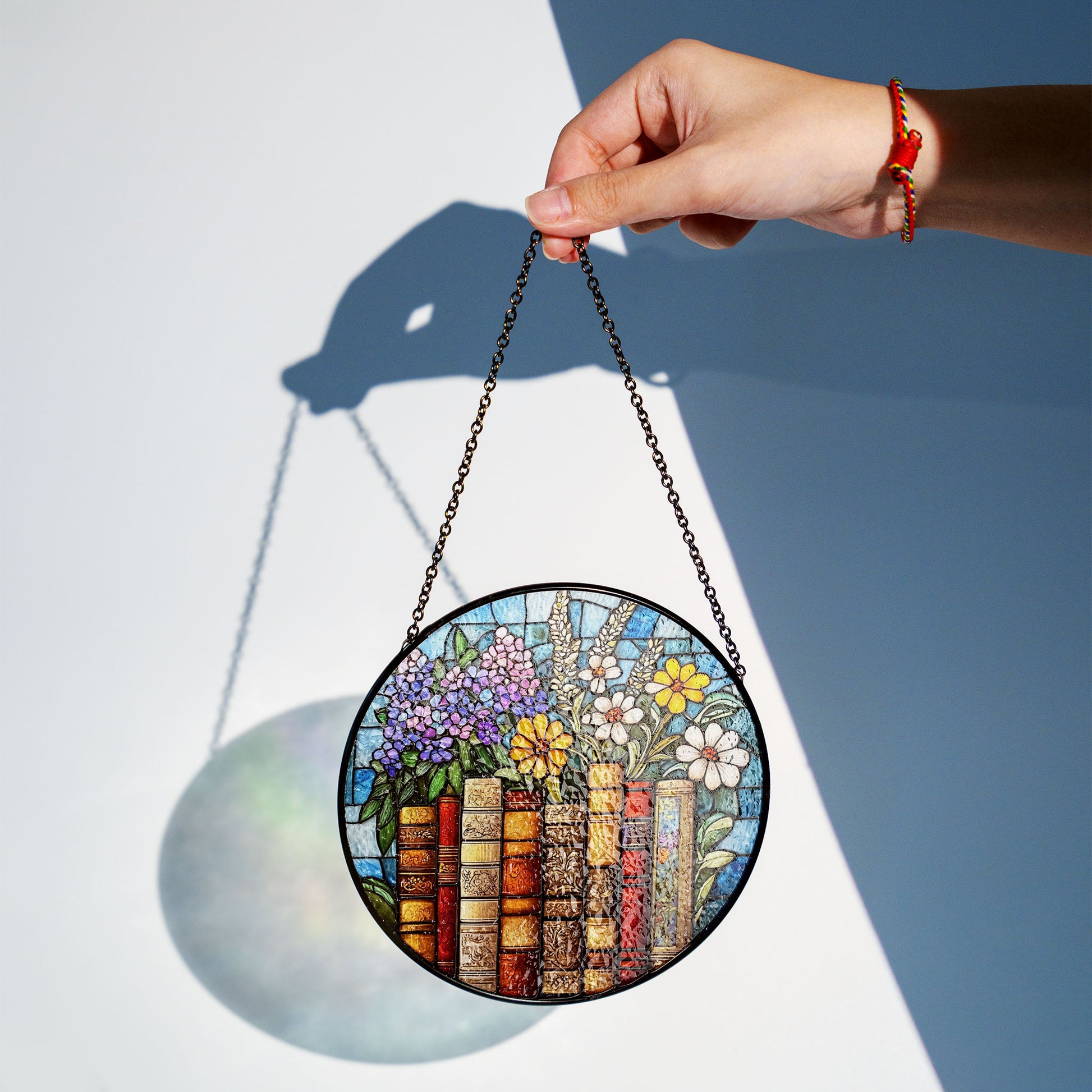 Book Flower Window Stained Glass Style, Suncatcher Window Hanging, Bookish Gift