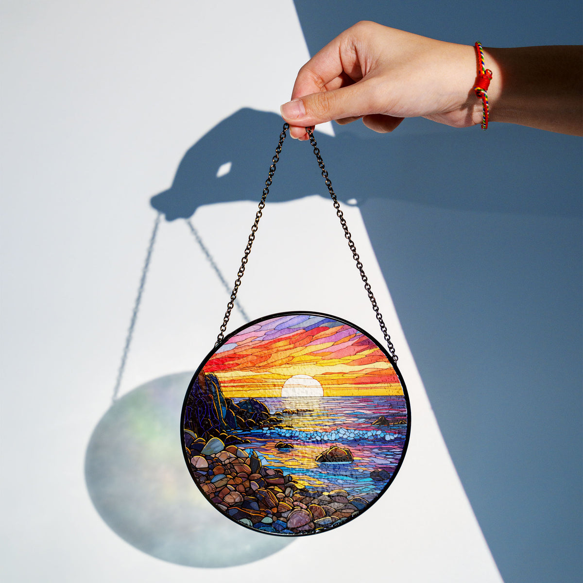 Waves on The Beach Suncatcher, Stained Glass Window Hanging, , Beach Lover House Wall Hanger