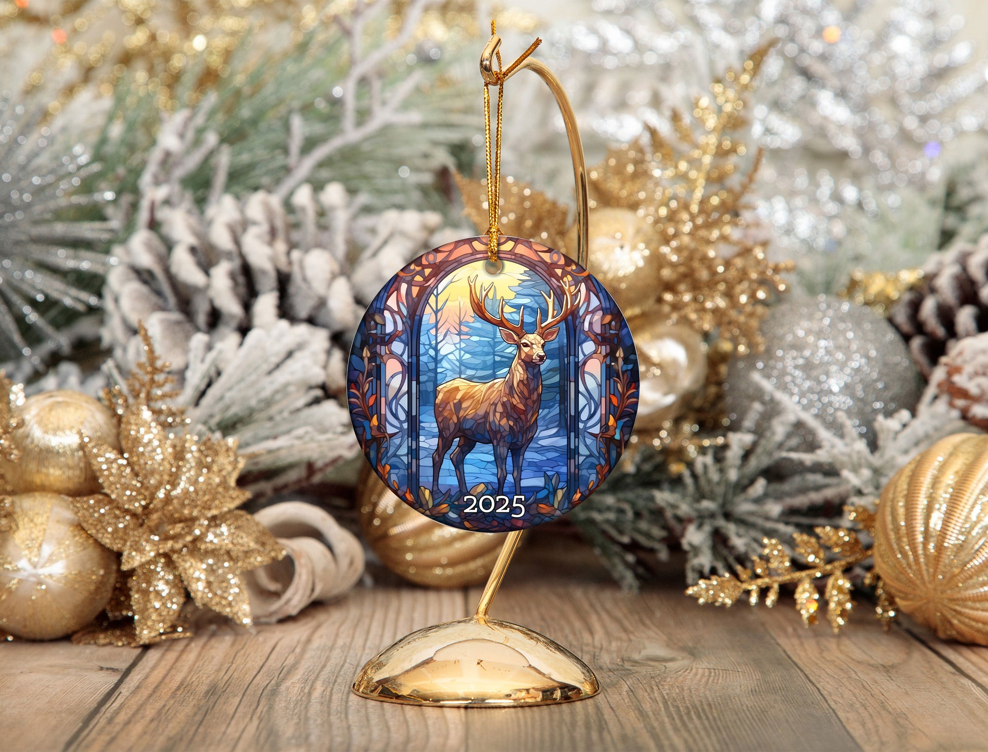 Christmas Deer Stained Glass Style Ornament, Gift Exchange, Gift Idea, Xmas Ornament