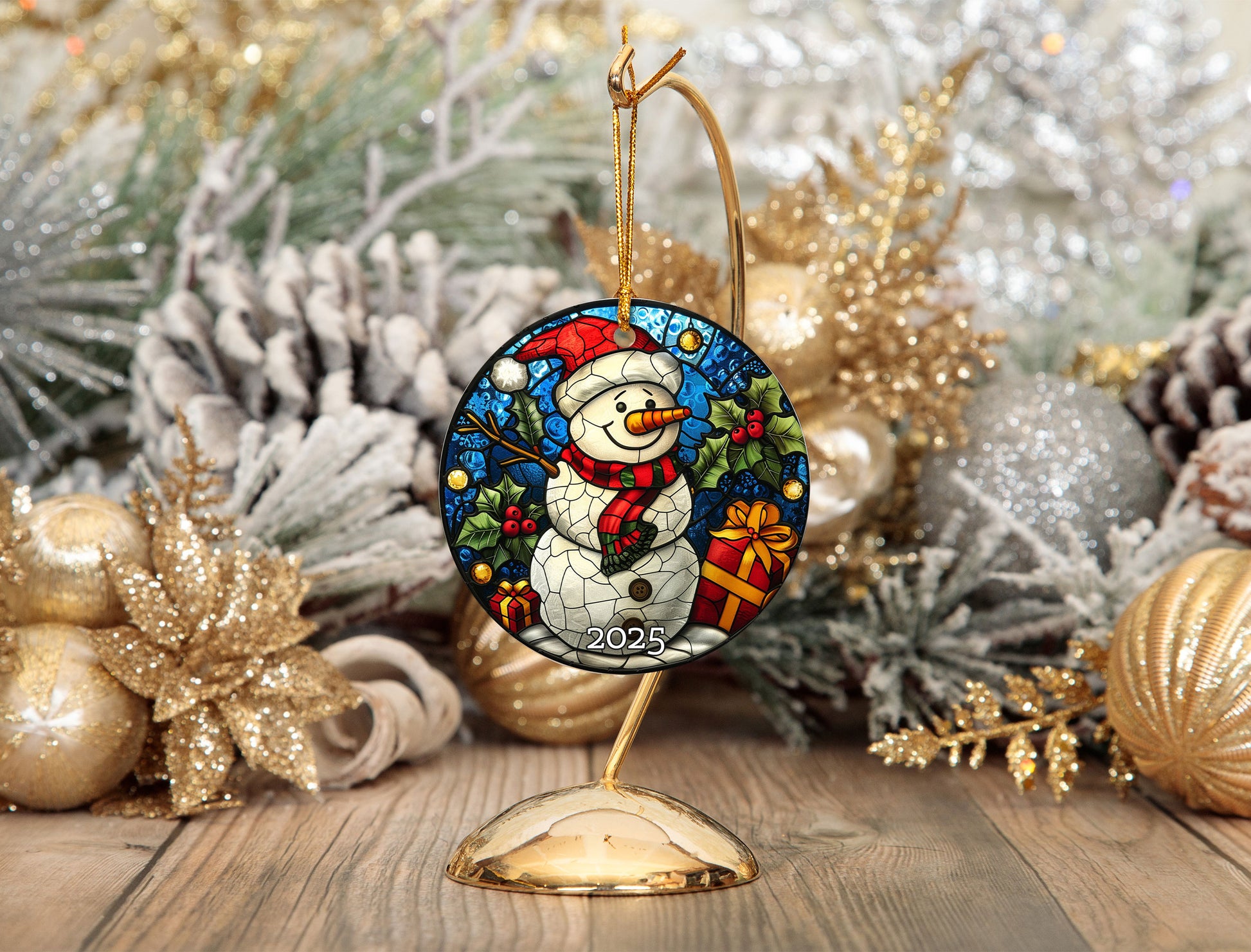 Stained Glass Style Santa Ornament, Perfect Gift Exchange, Christmas Tree Decoration