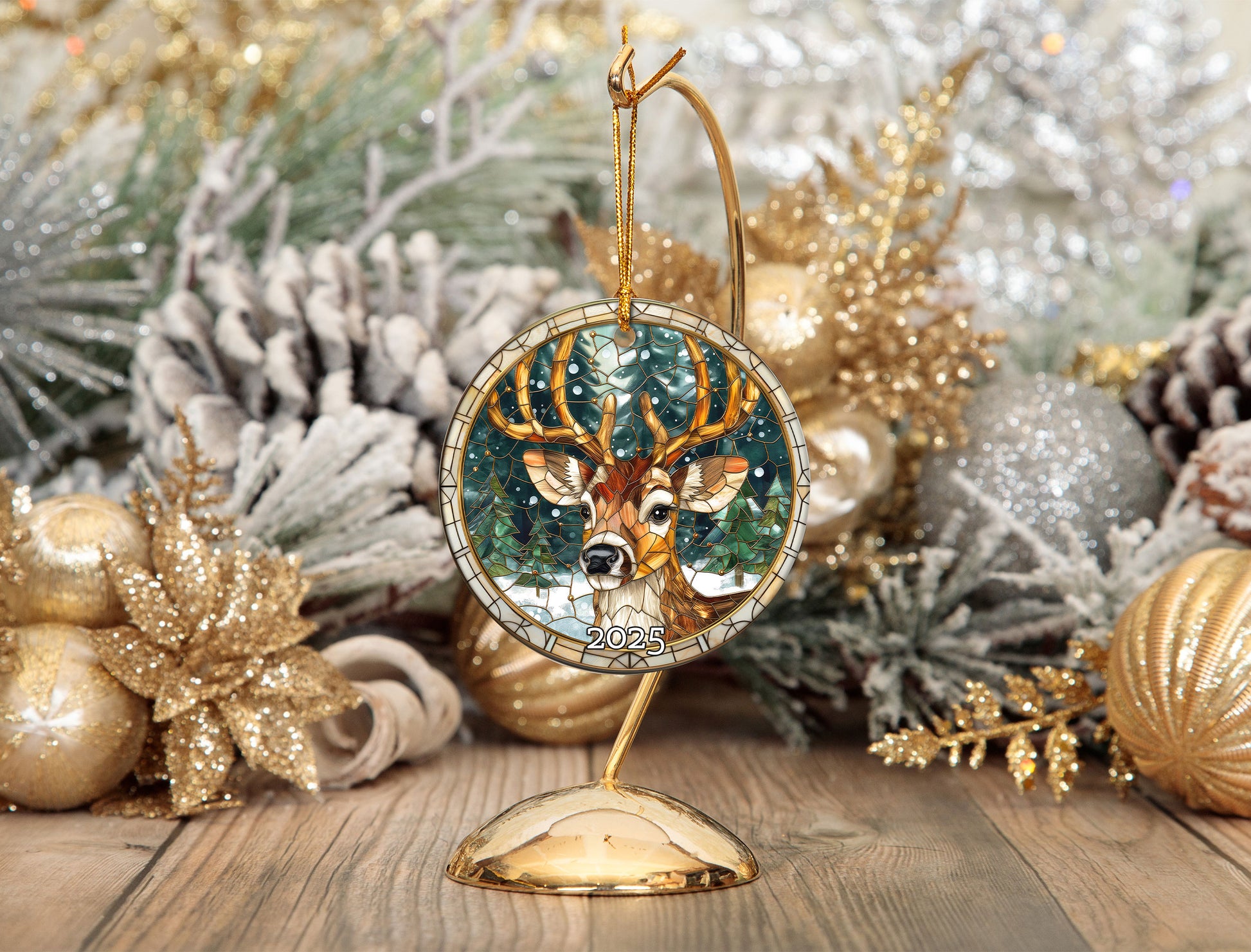 Rustic Deer Stained Glass Ornament, Perfect Gift Exchange, Christmas Tree Decoration