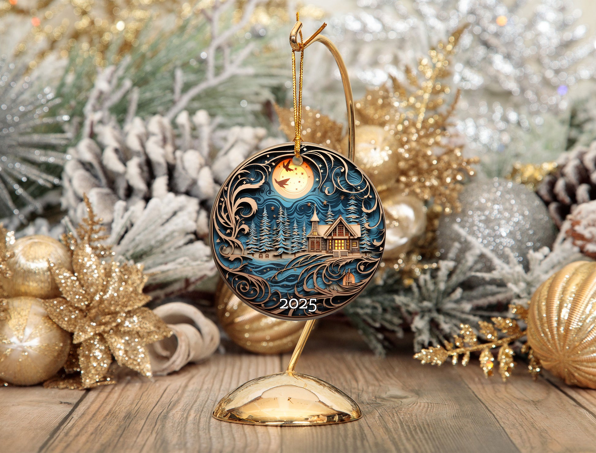 Enchanted Winter Village Fairy Tale Christmas Ornament