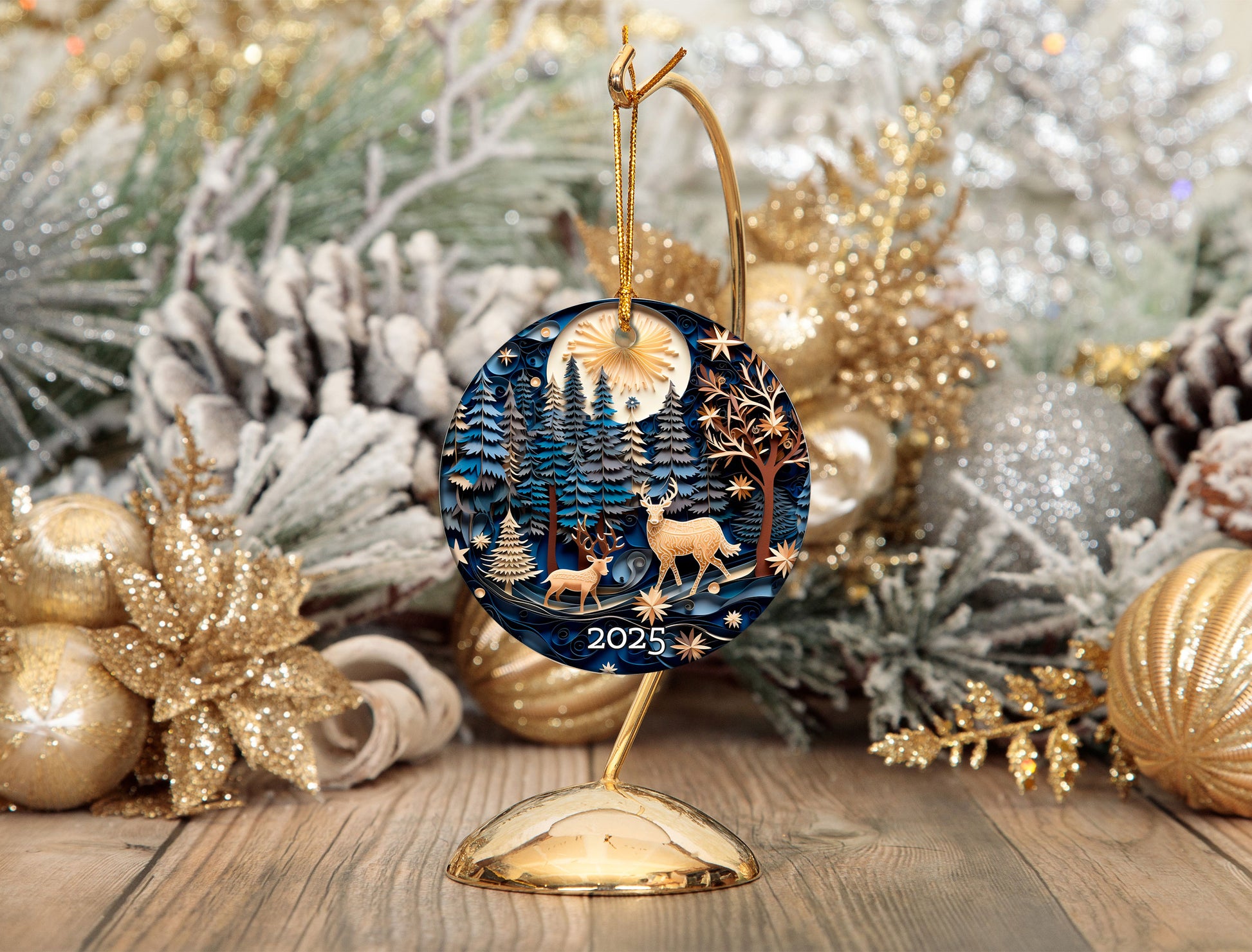 Forest Deer Layered Paper Art Christmas Ornament, Holiday Decor, Woodland Gift Exchanged