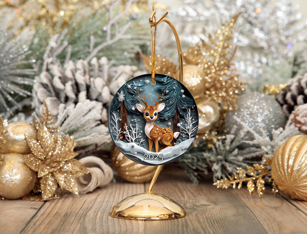 Winter Deer Woodland Ornament, Forest Animal Ornament, Christmas Ornament