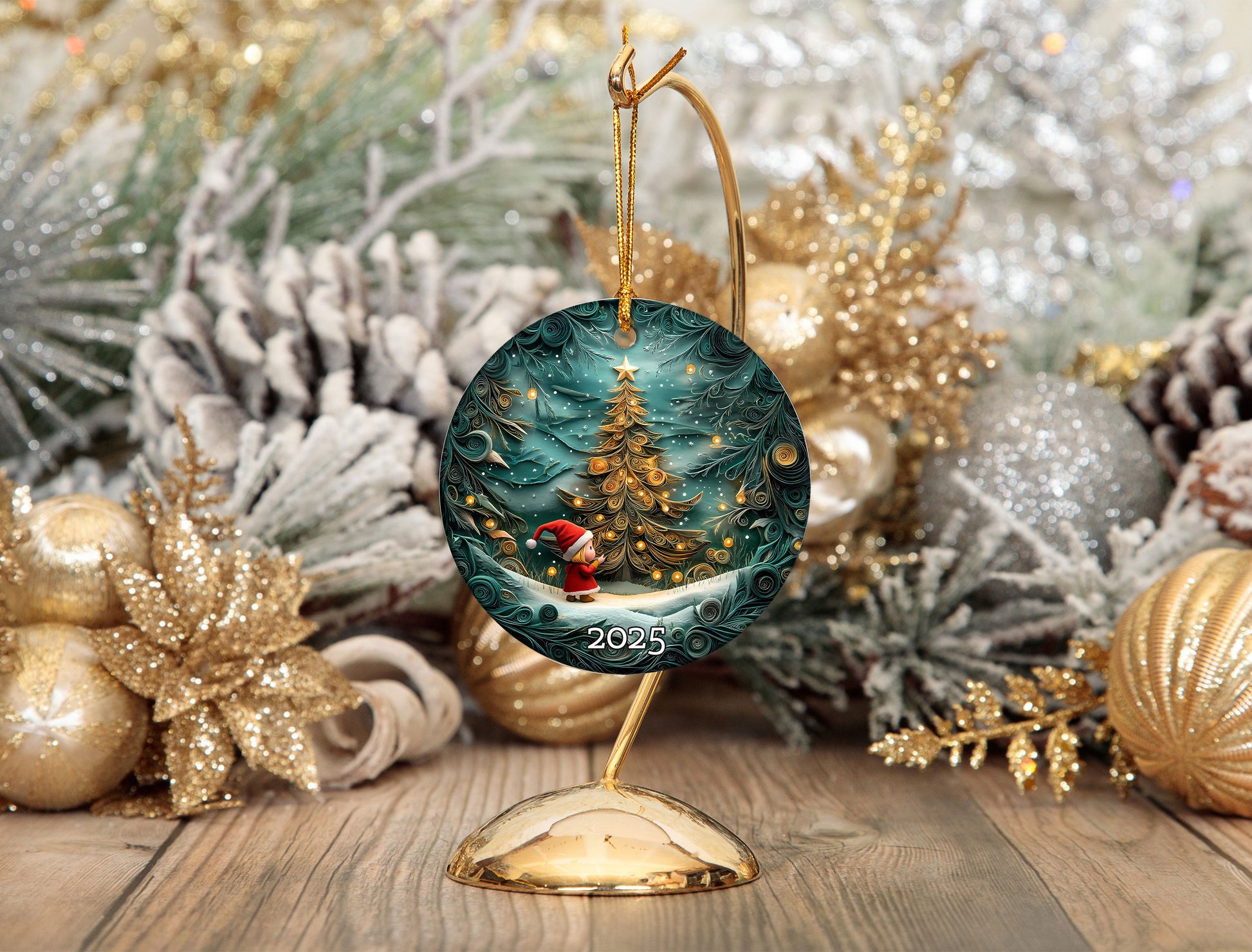 Christmas Tree Art Ornament, Holiday Decor, Winter Scene, Unique Gift Idea