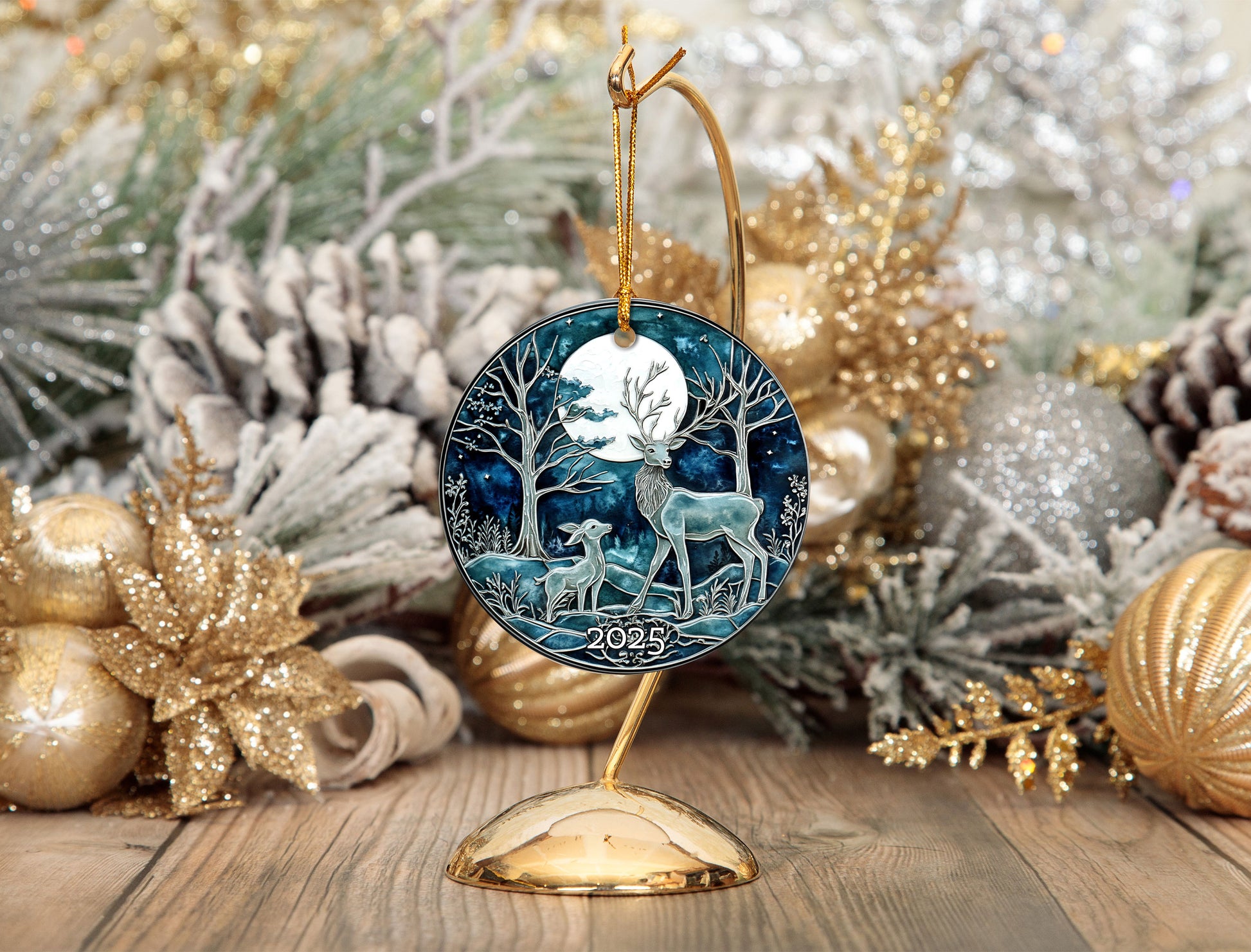 Deer Midnight Forest Christmas Ornament, Holiday Decor, Gift Exchanged