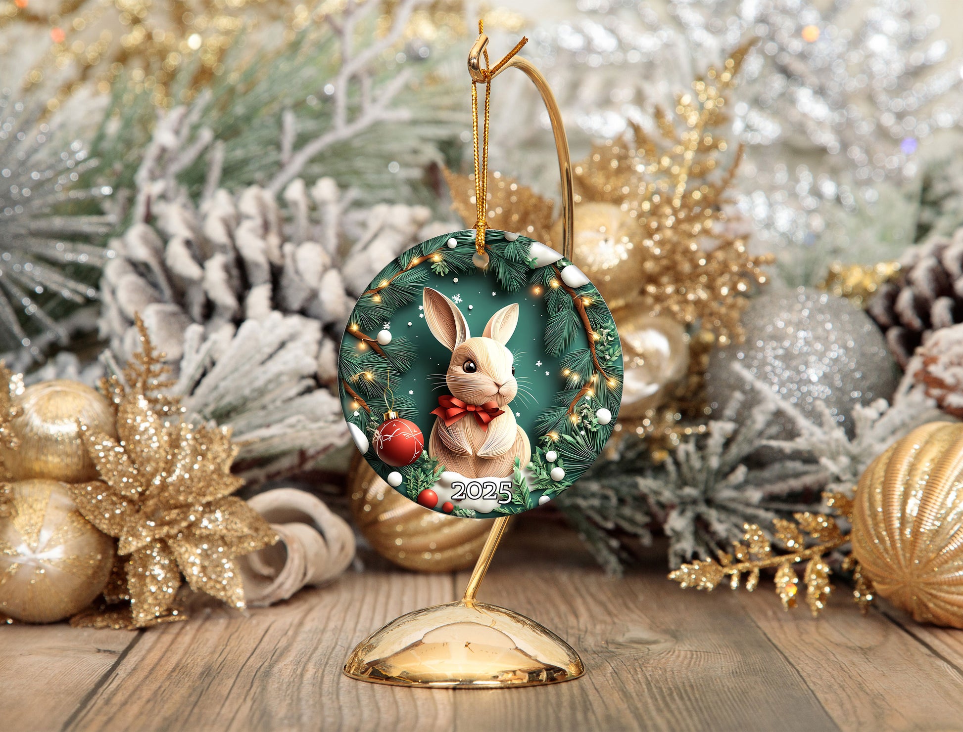 Woodland Rabbit Ornament, Bunny Ornament, Holiday Decor, Winter Scene, Unique Gift Idea