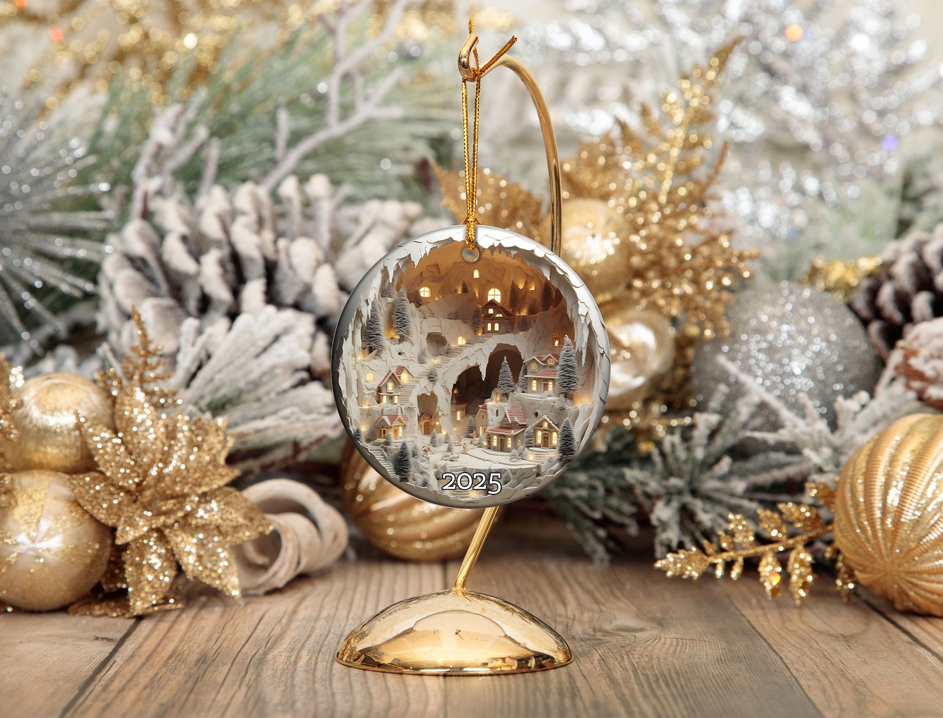 Enchanted Christmas Village Ornament, Lighted Holiday Keepsake, Magical Winter Wonderland Gift