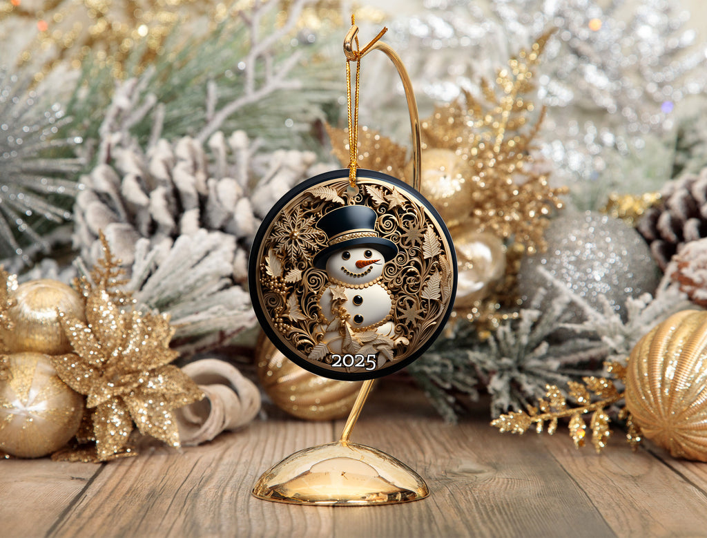 Elegant Snowman Ornament, Serene Gift for Winter Season, Elegant Tree Decoration