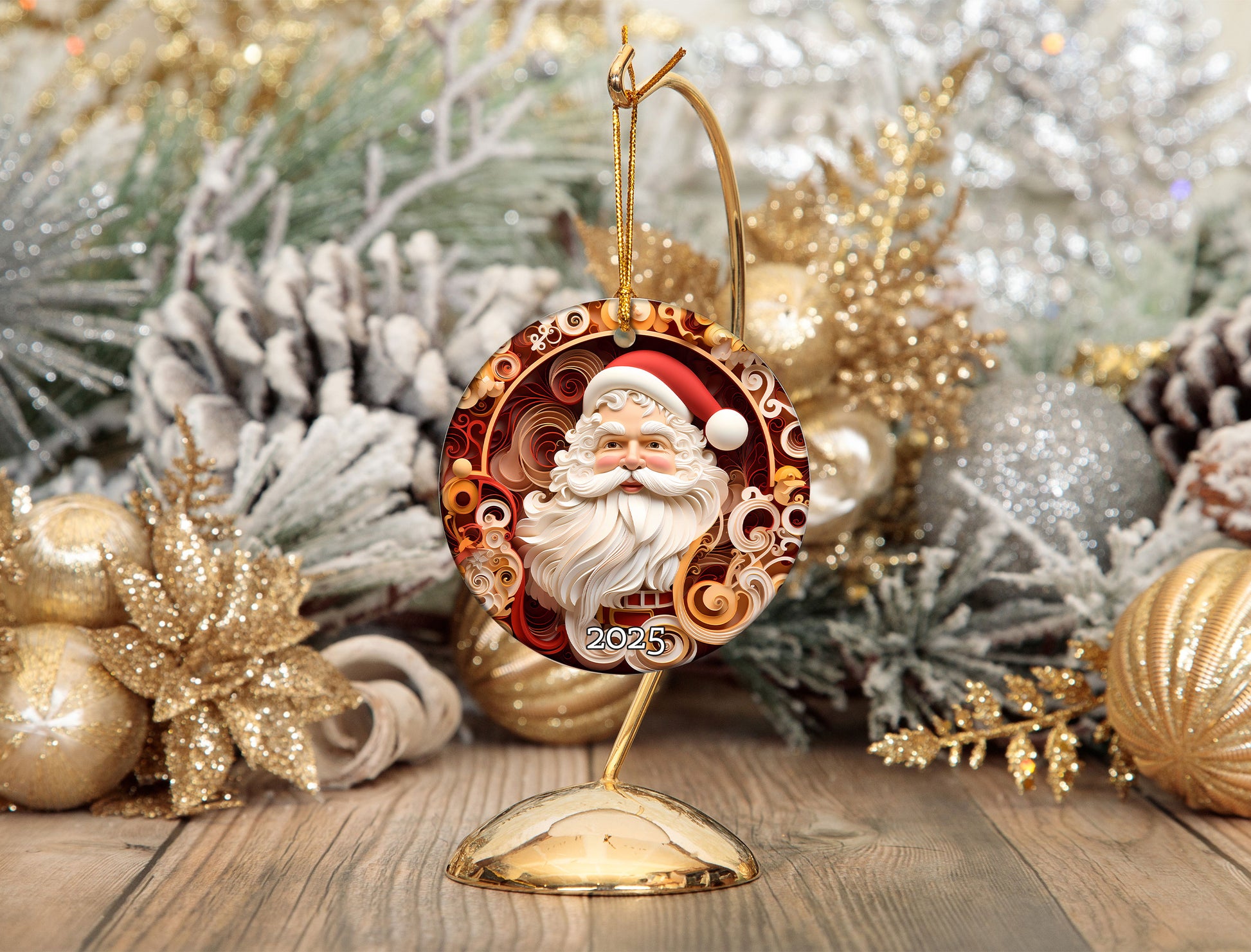 Red Santa Ornament, Christmas Handcraft Holiday Ornament, Helium Keepsake
