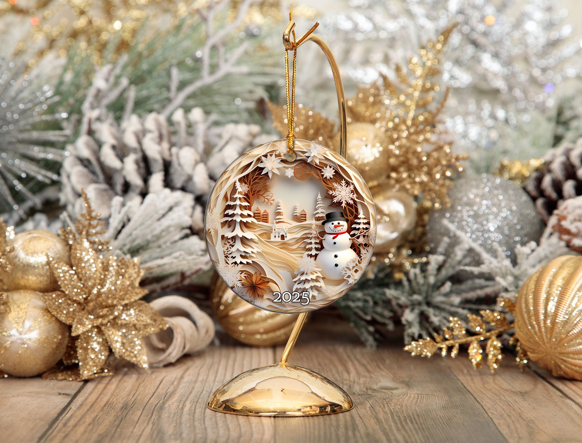 Snowman Village Scene Ornament,  Peaceful Winter Keepsake Gift, Tree Decoration Gift Idea