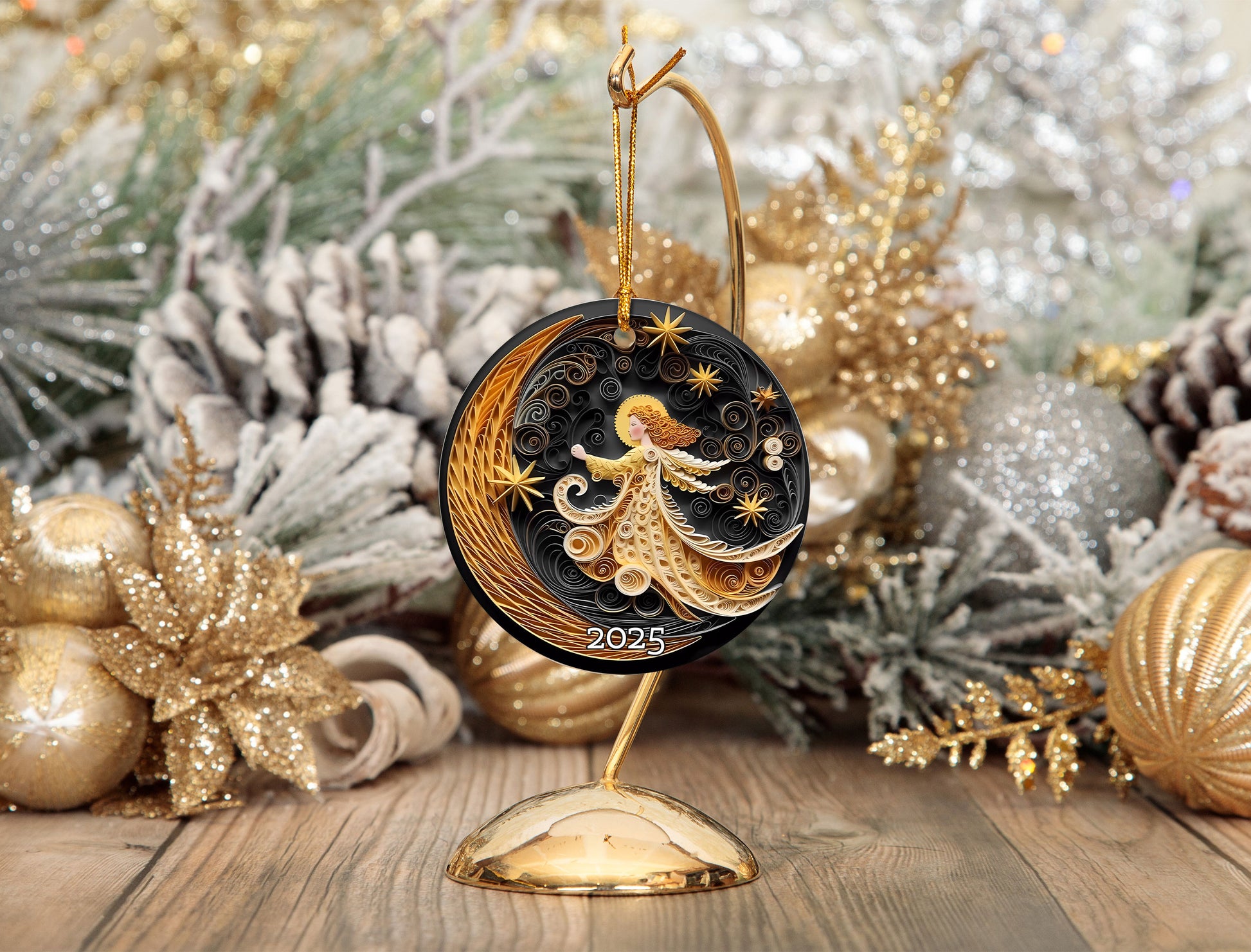 Angel With The Moon Christmas Ornament, Christmas Decoration, Holiday Gift Idea, Heirloom Keepsake