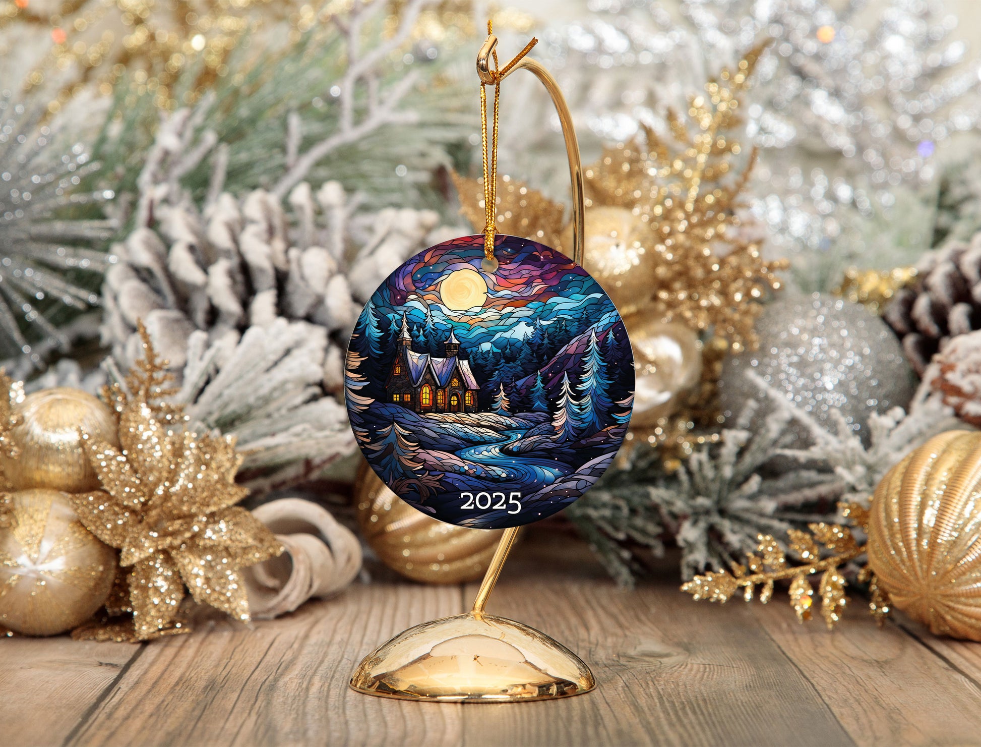 Christmas Night Stained Glass Style Ornament, Christmas Decoration, Holiday Gift Idea, Heirloom Keepsake