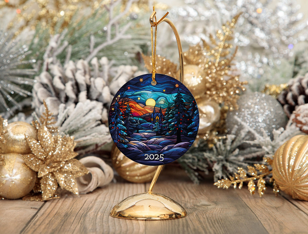 Church Christmas Tree Ornament, Stained Glass Style Ornament,Gift Exchange, Gift Idea, Xmas Church
