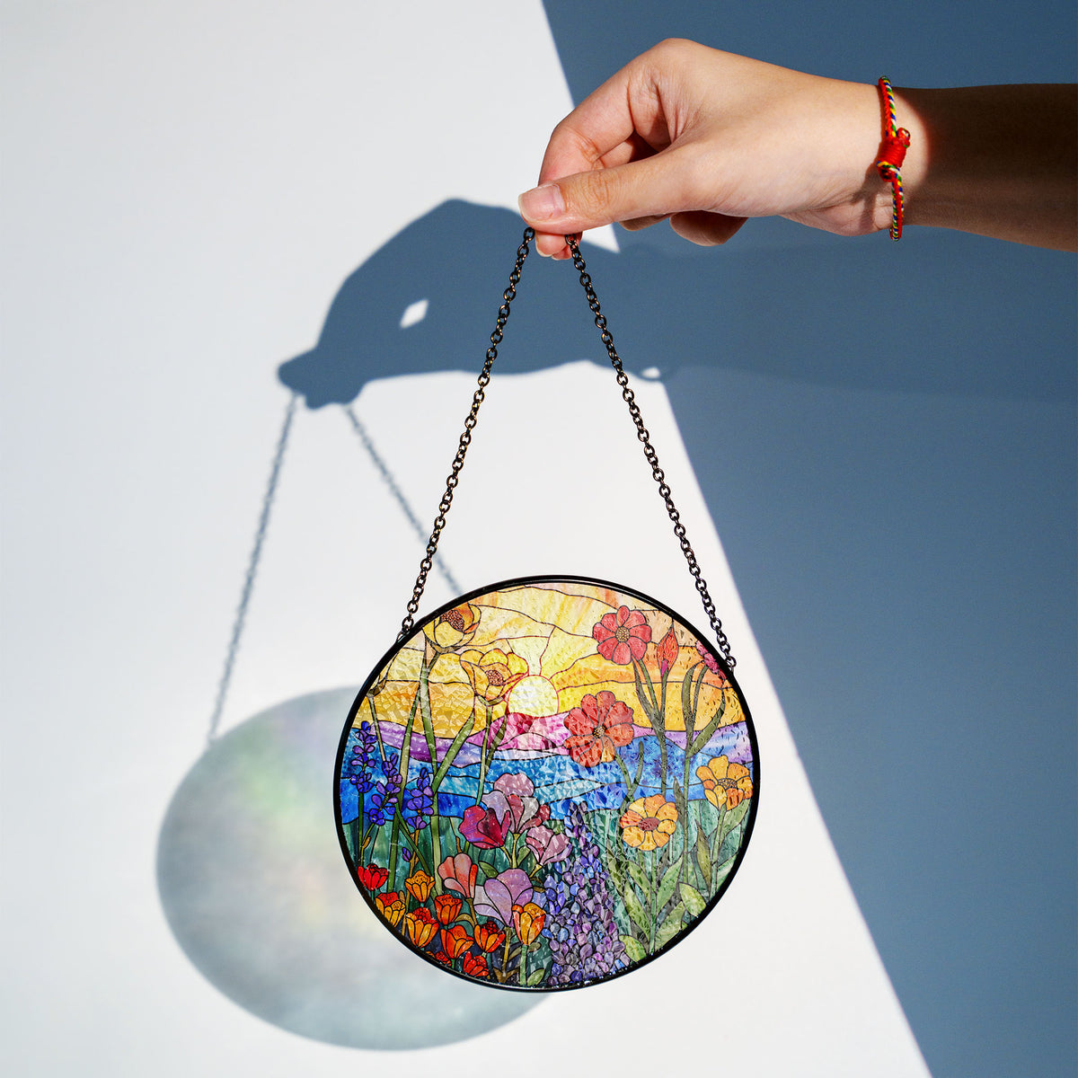 Wildflowers Sun catcher, Sunset Stained Glass Window Hangings, Wall Decor, Housewarming Gift