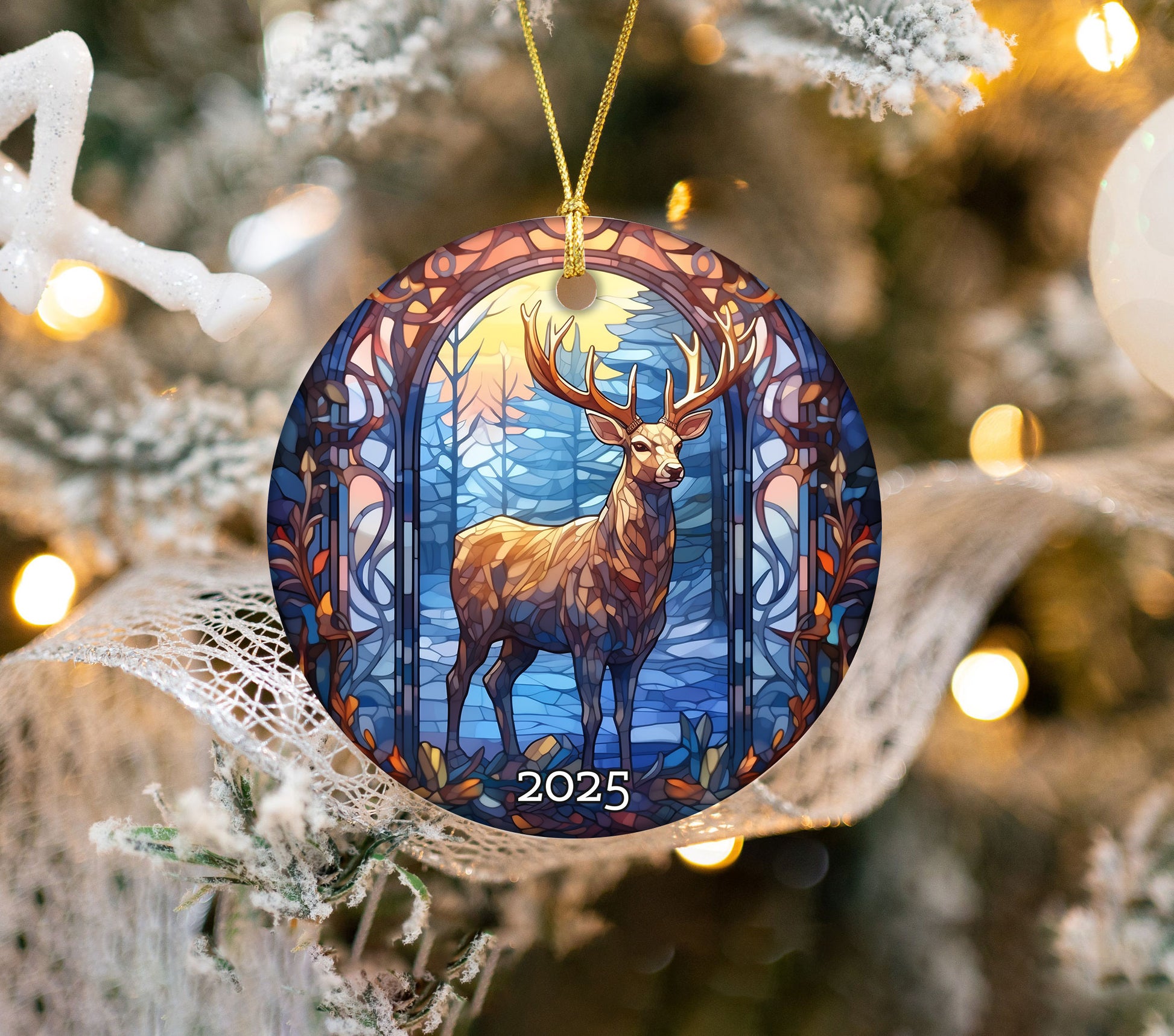 Christmas Deer Stained Glass Style Ornament, Gift Exchange, Gift Idea, Xmas Ornament