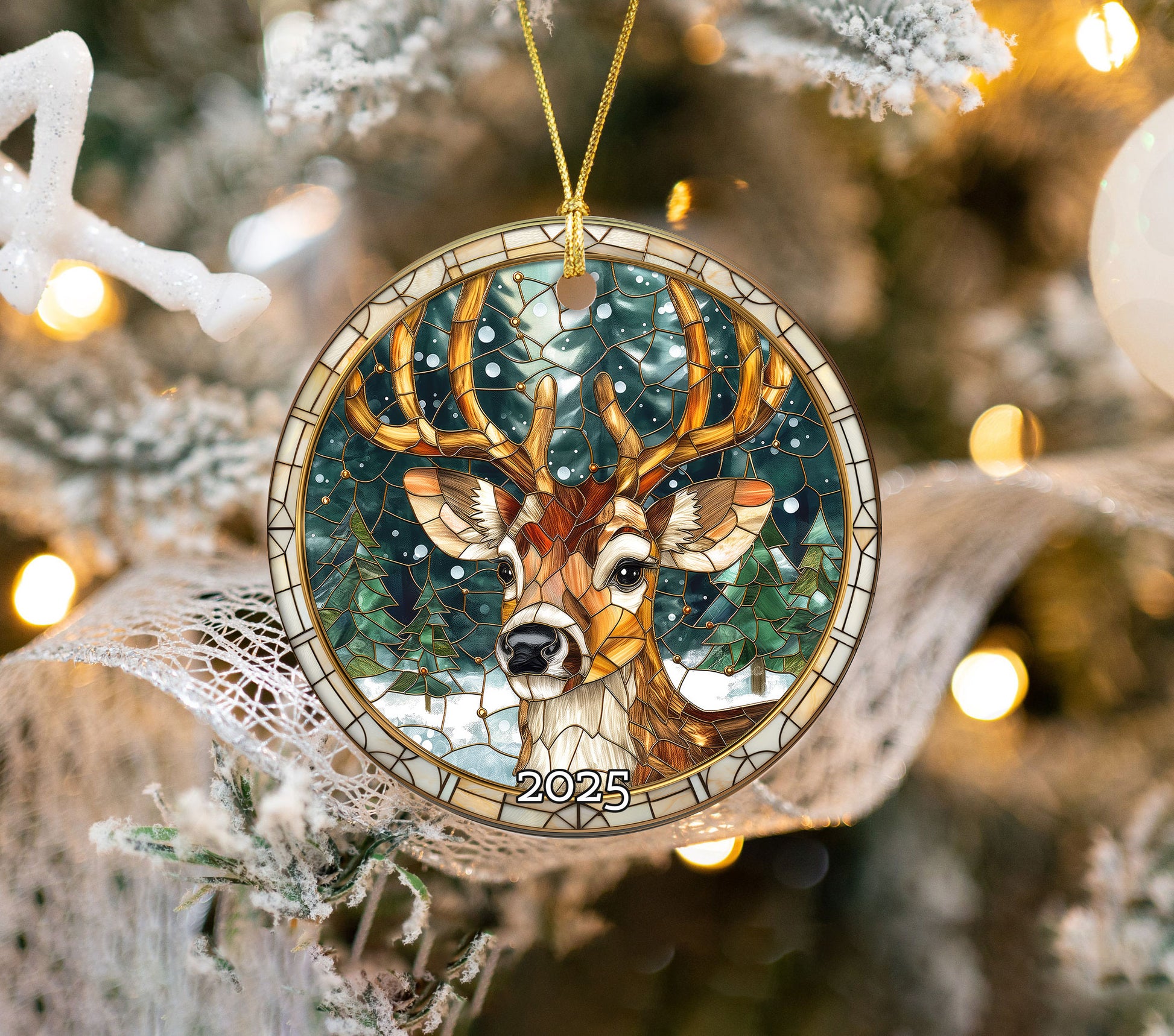 Rustic Deer Stained Glass Ornament, Perfect Gift Exchange, Christmas Tree Decoration
