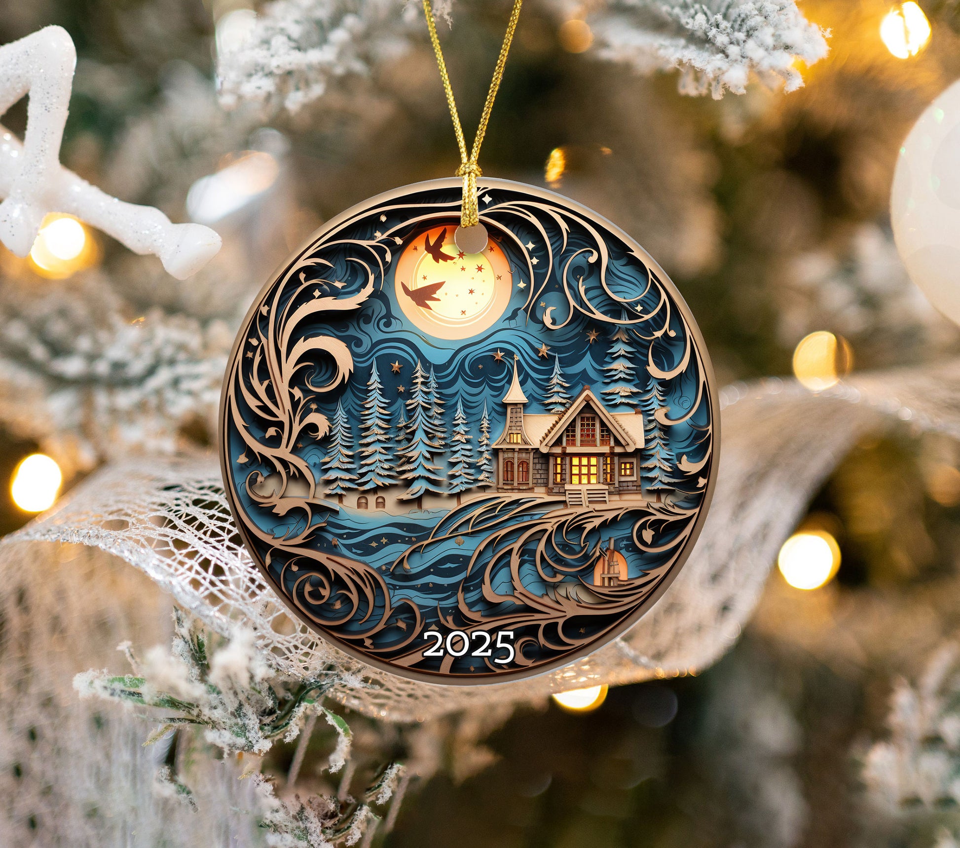 Enchanted Winter Village Fairy Tale Christmas Ornament