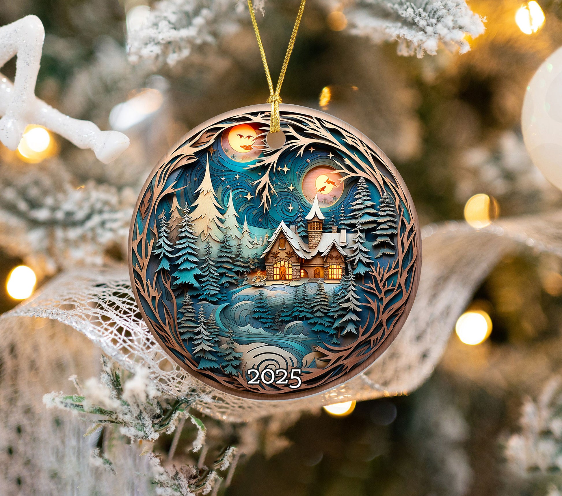 Winter Cottage Scene Ornament 2025 Unique Xmas Gift Idea