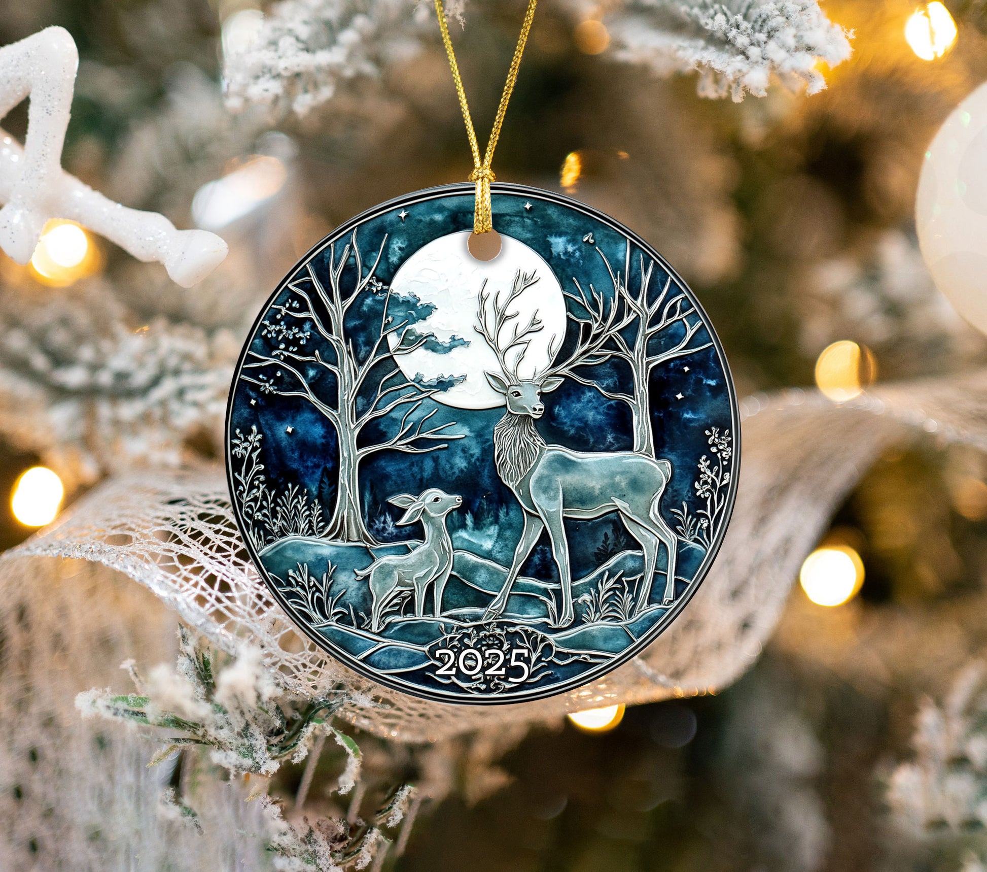 Deer Midnight Forest Christmas Ornament, Holiday Decor, Gift Exchanged