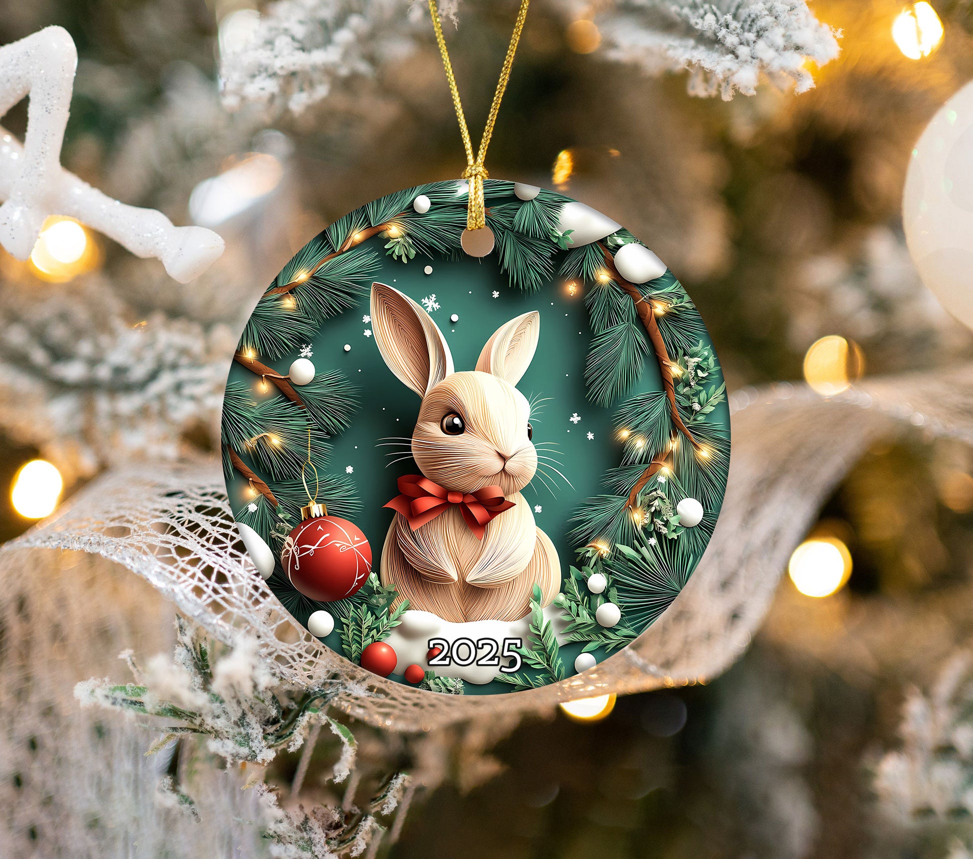Woodland Rabbit Ornament, Bunny Ornament, Holiday Decor, Winter Scene, Unique Gift Idea