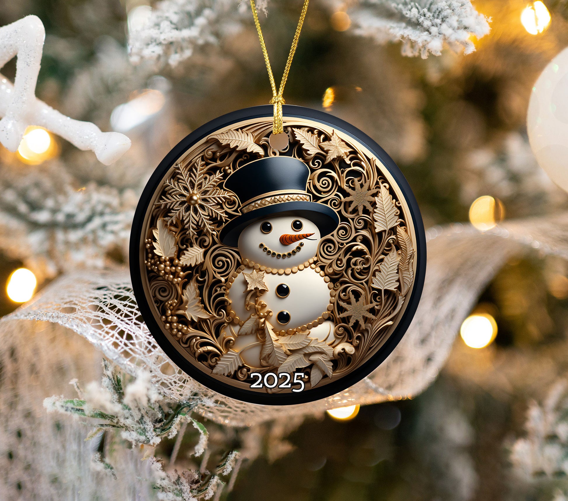 Elegant Snowman Ornament, Serene Gift for Winter Season, Elegant Tree Decoration