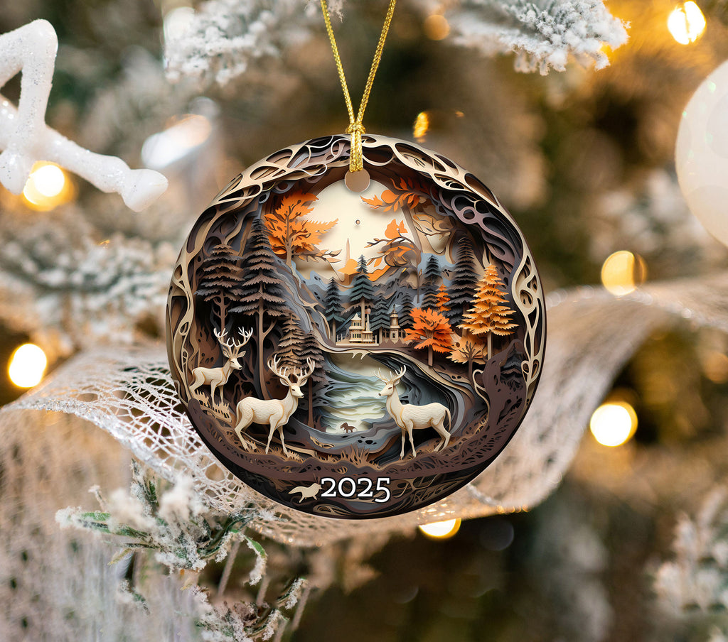 Winter Deer Scene Ornamen, Unique Keepsake for Rustic Holidays, Christmas Gift