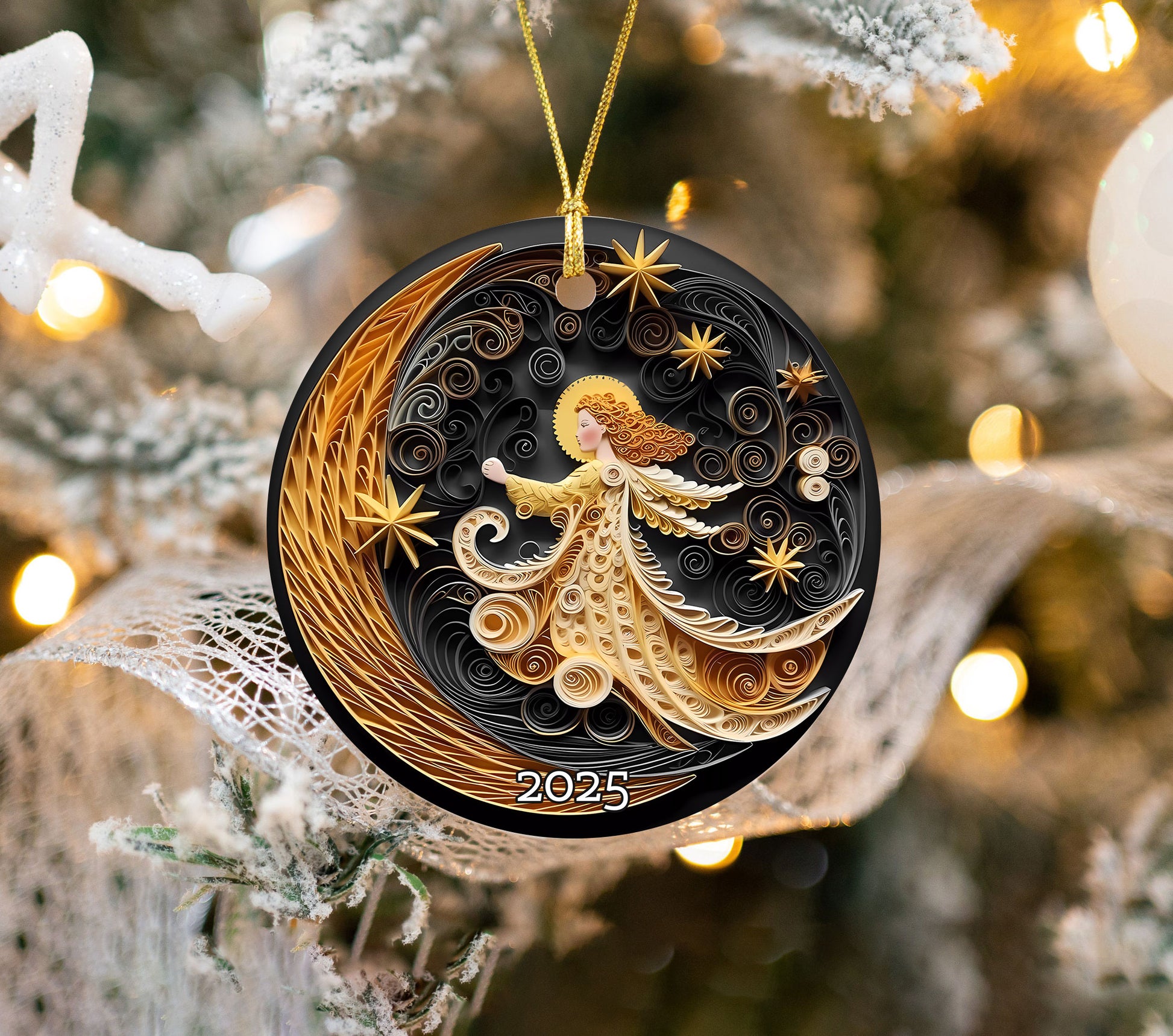Angel With The Moon Christmas Ornament, Christmas Decoration, Holiday Gift Idea, Heirloom Keepsake