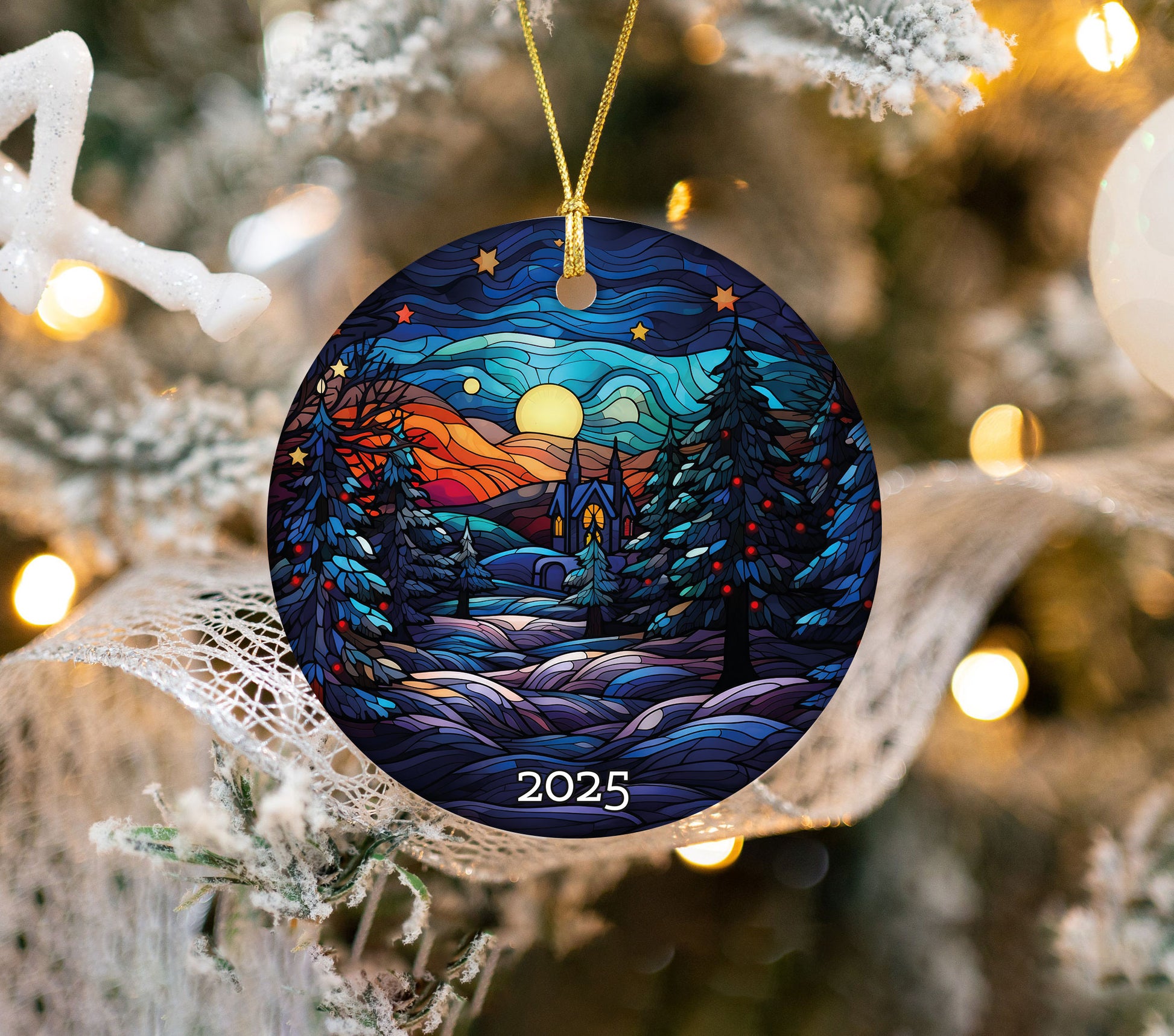 Church Christmas Tree Ornament, Stained Glass Style Ornament,Gift Exchange, Gift Idea, Xmas Church
