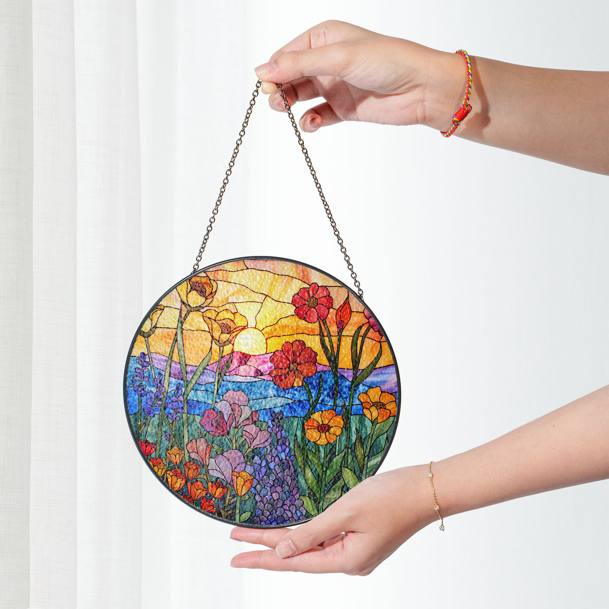 Wildflowers Sun catcher, Sunset Stained Glass Window Hangings, Wall Decor, Housewarming Gift