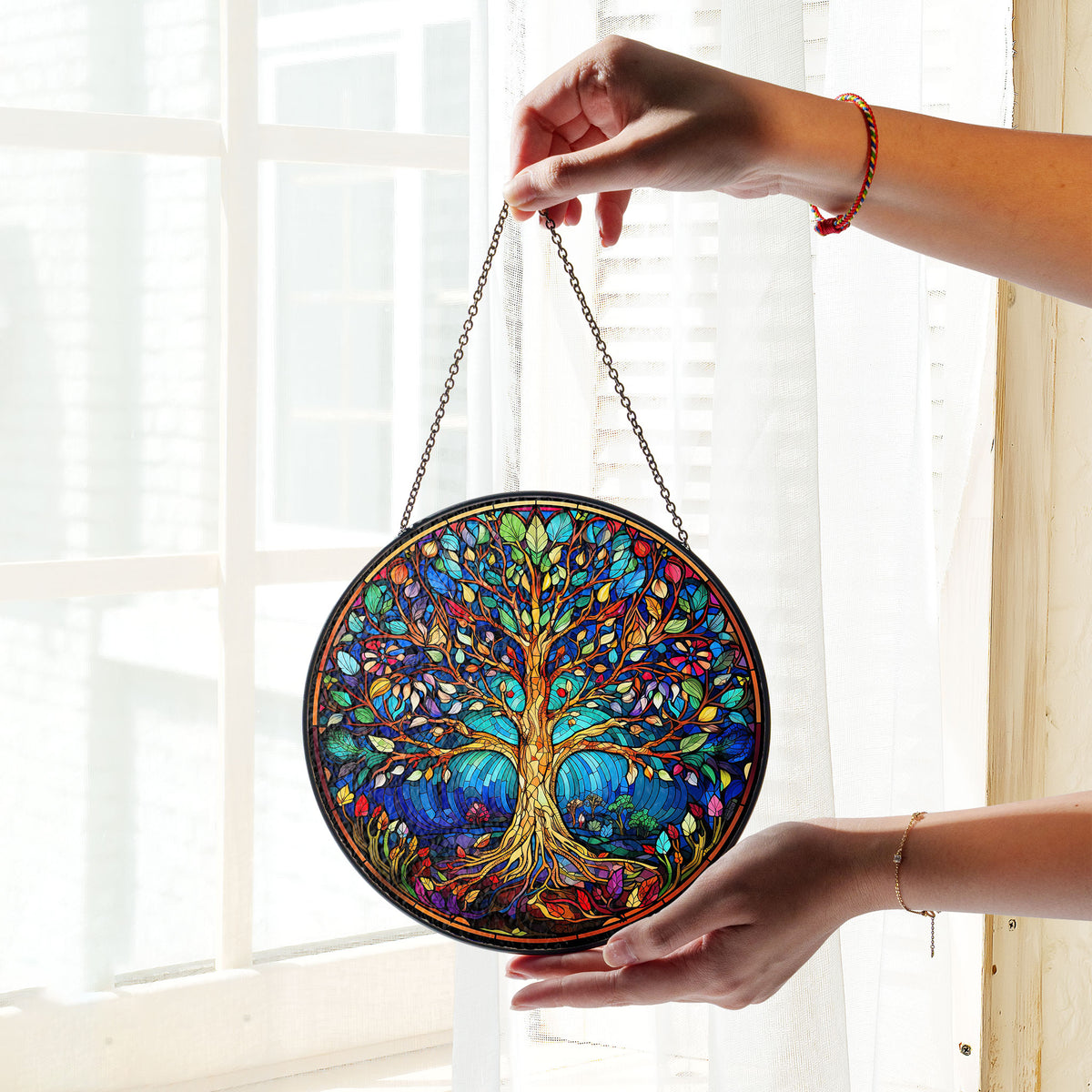 Stained Glass Tree of Life Suncatcher Window Hanging, Unique Glass Wall Decor, Light Catcher Window Hanger