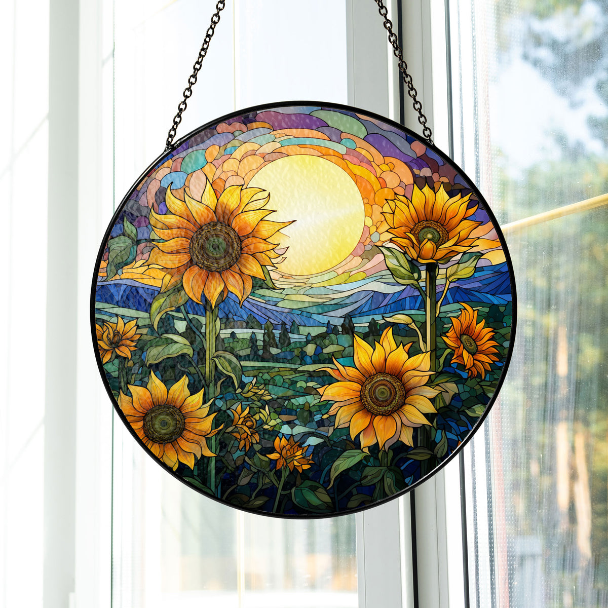 Sunflowers Window Stained Glass, Sunflowers Suncatcher, Flower Garden Gift Home Decor