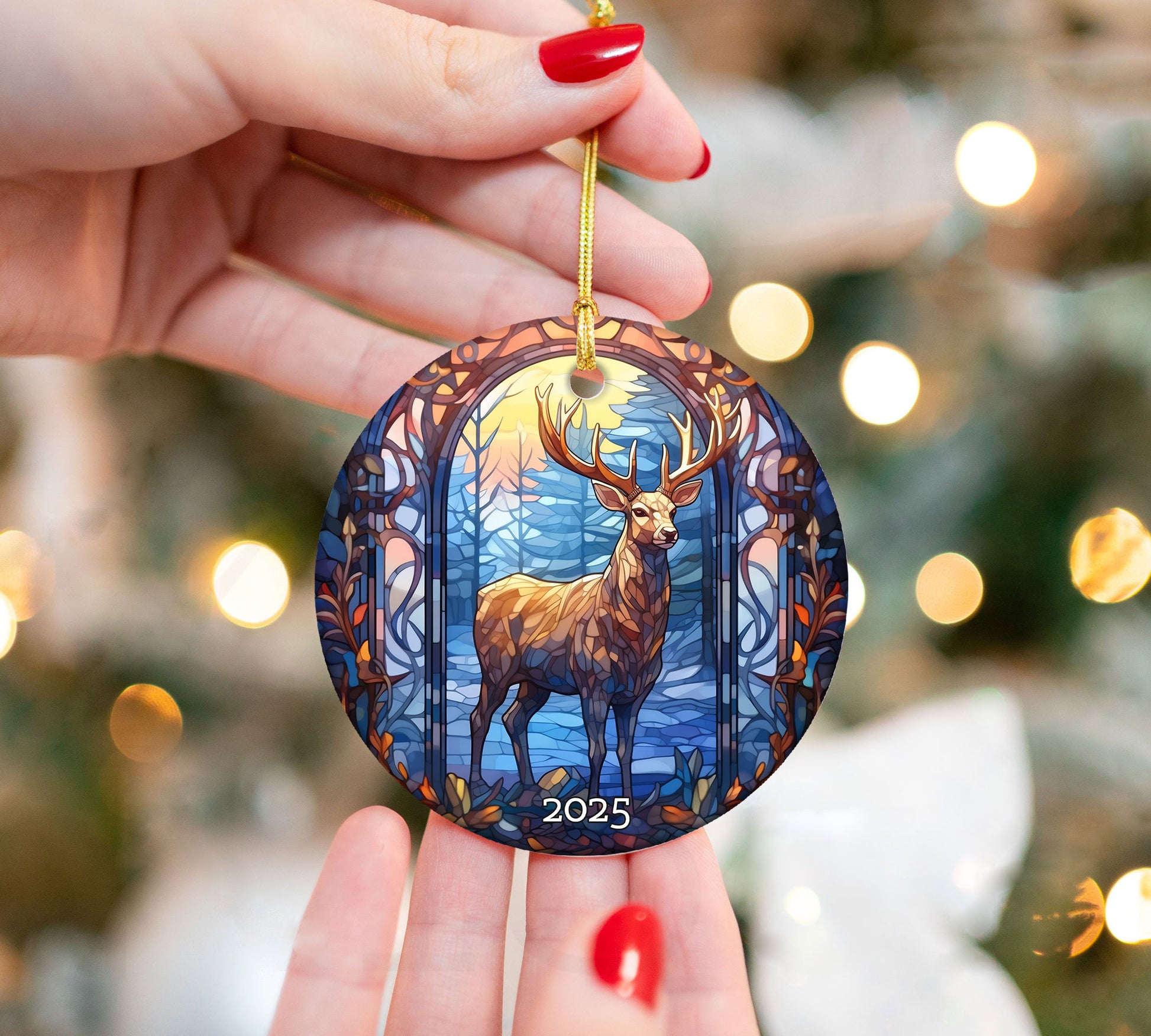 Christmas Deer Stained Glass Style Ornament, Gift Exchange, Gift Idea, Xmas Ornament