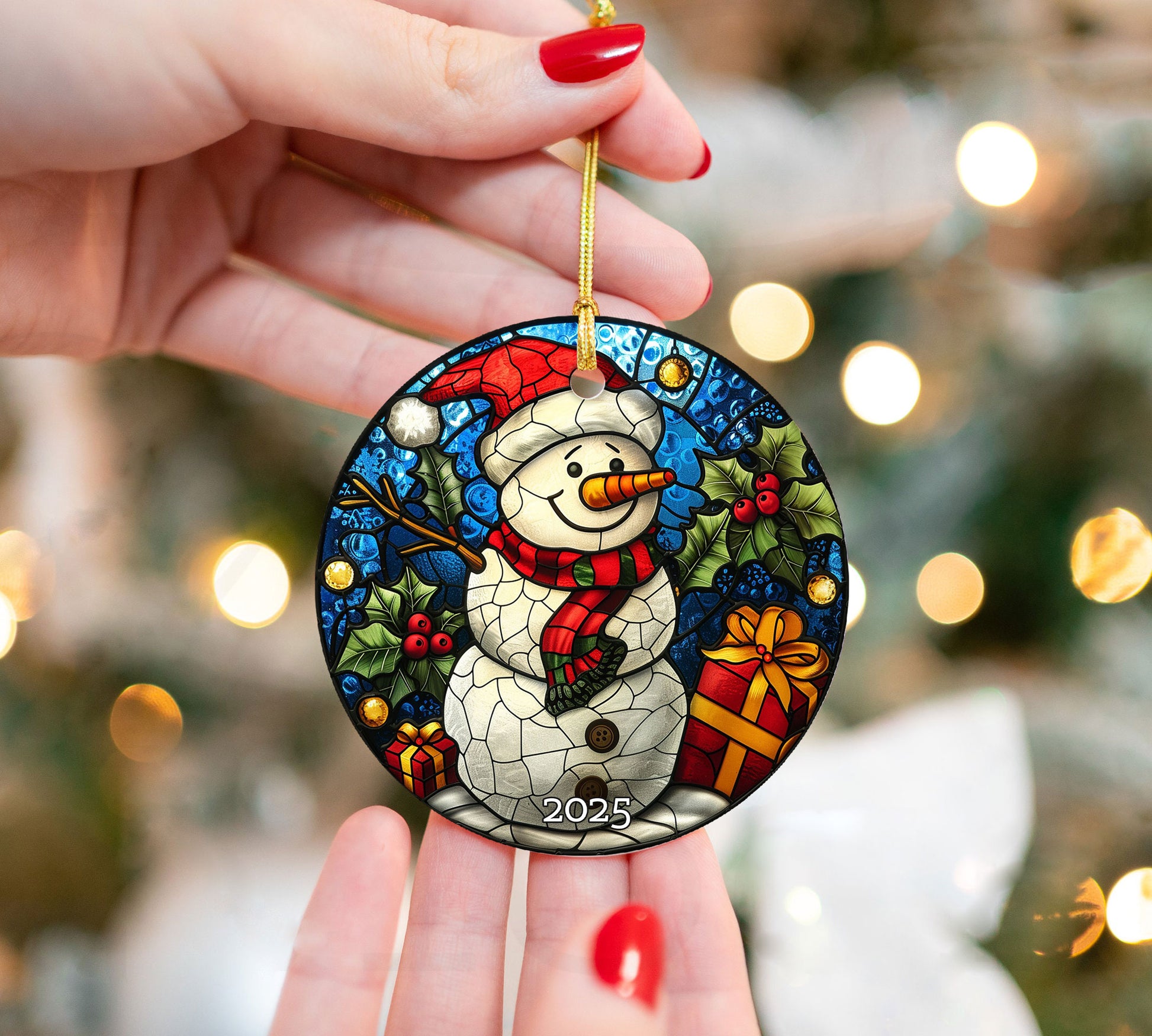 Stained Glass Style Santa Ornament, Perfect Gift Exchange, Christmas Tree Decoration