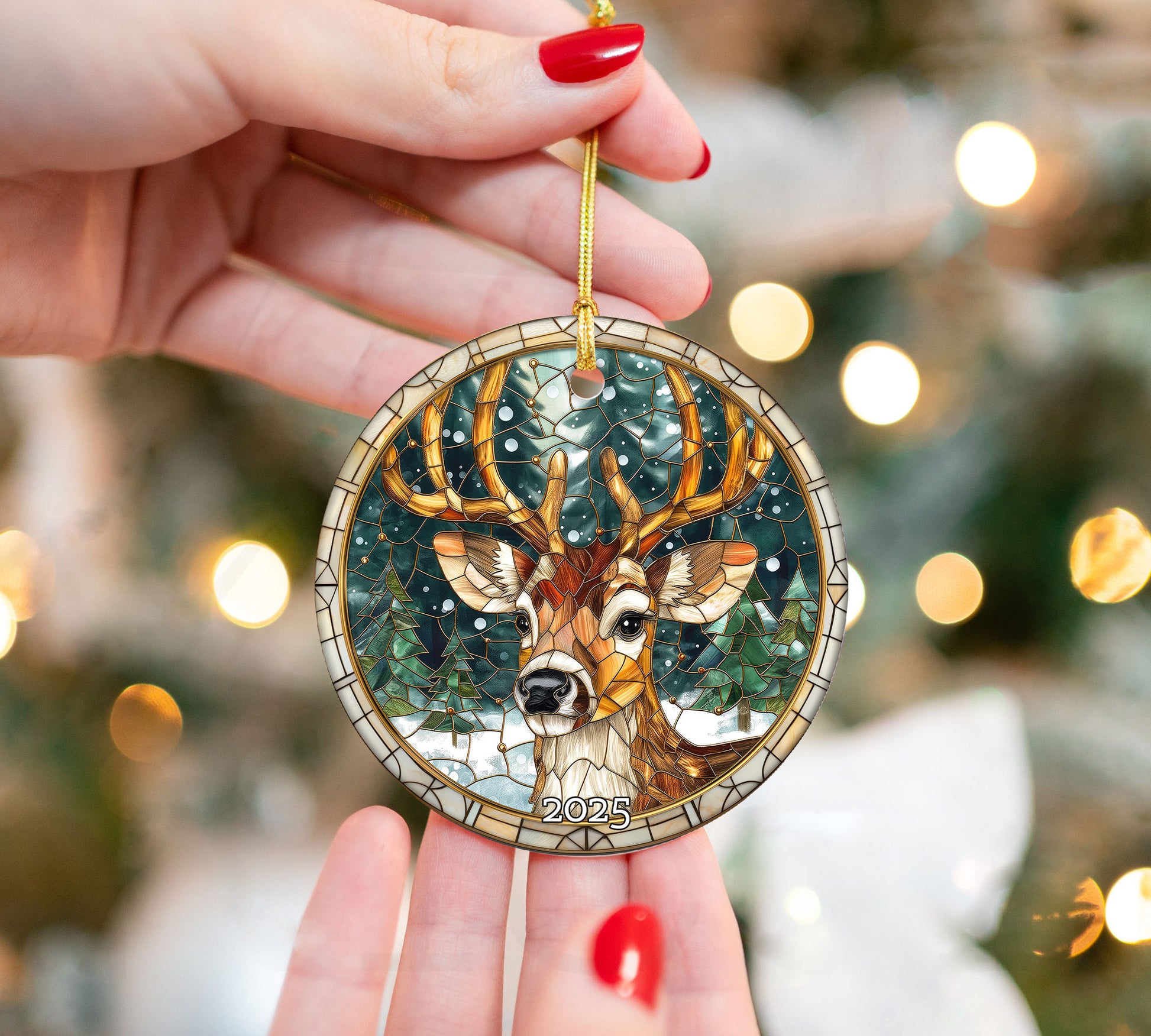 Rustic Deer Stained Glass Ornament, Perfect Gift Exchange, Christmas Tree Decoration