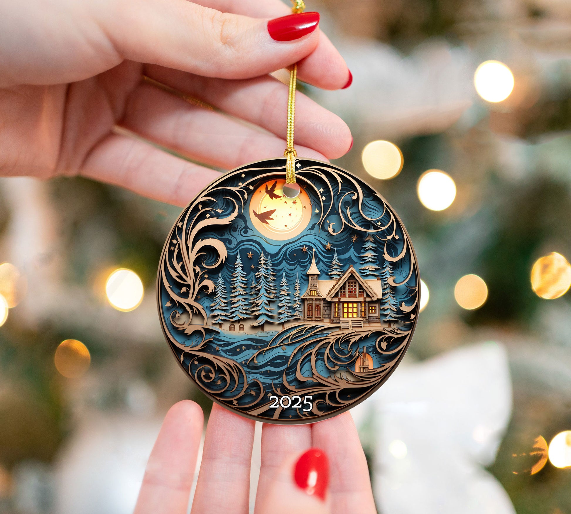 Enchanted Winter Village Fairy Tale Christmas Ornament
