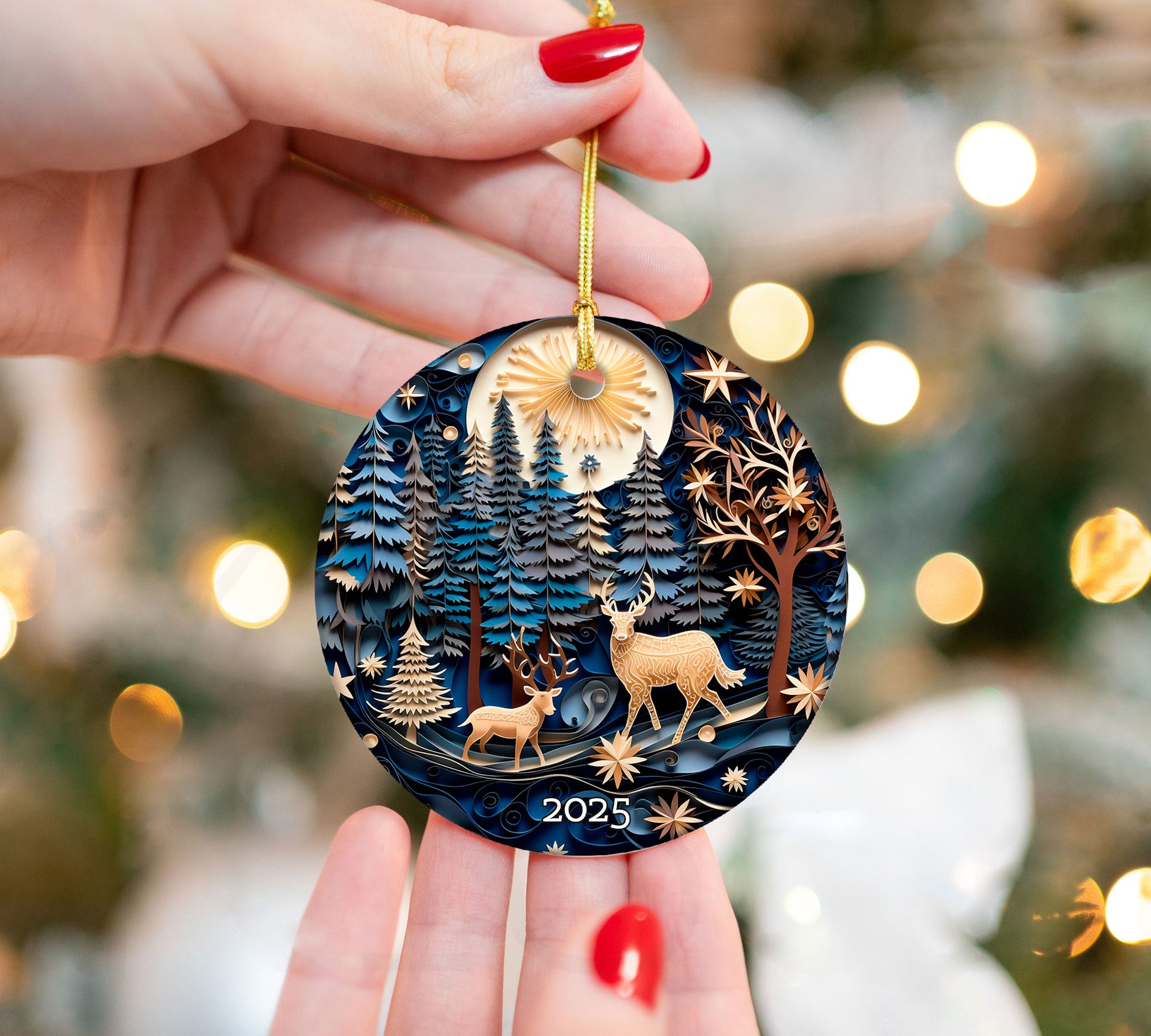 Forest Deer Layered Paper Art Christmas Ornament, Holiday Decor, Woodland Gift Exchanged