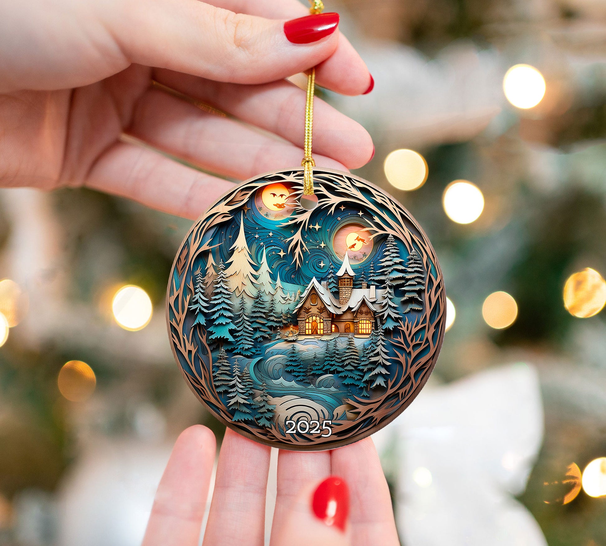 Winter Cottage Scene Ornament 2025 Unique Xmas Gift Idea