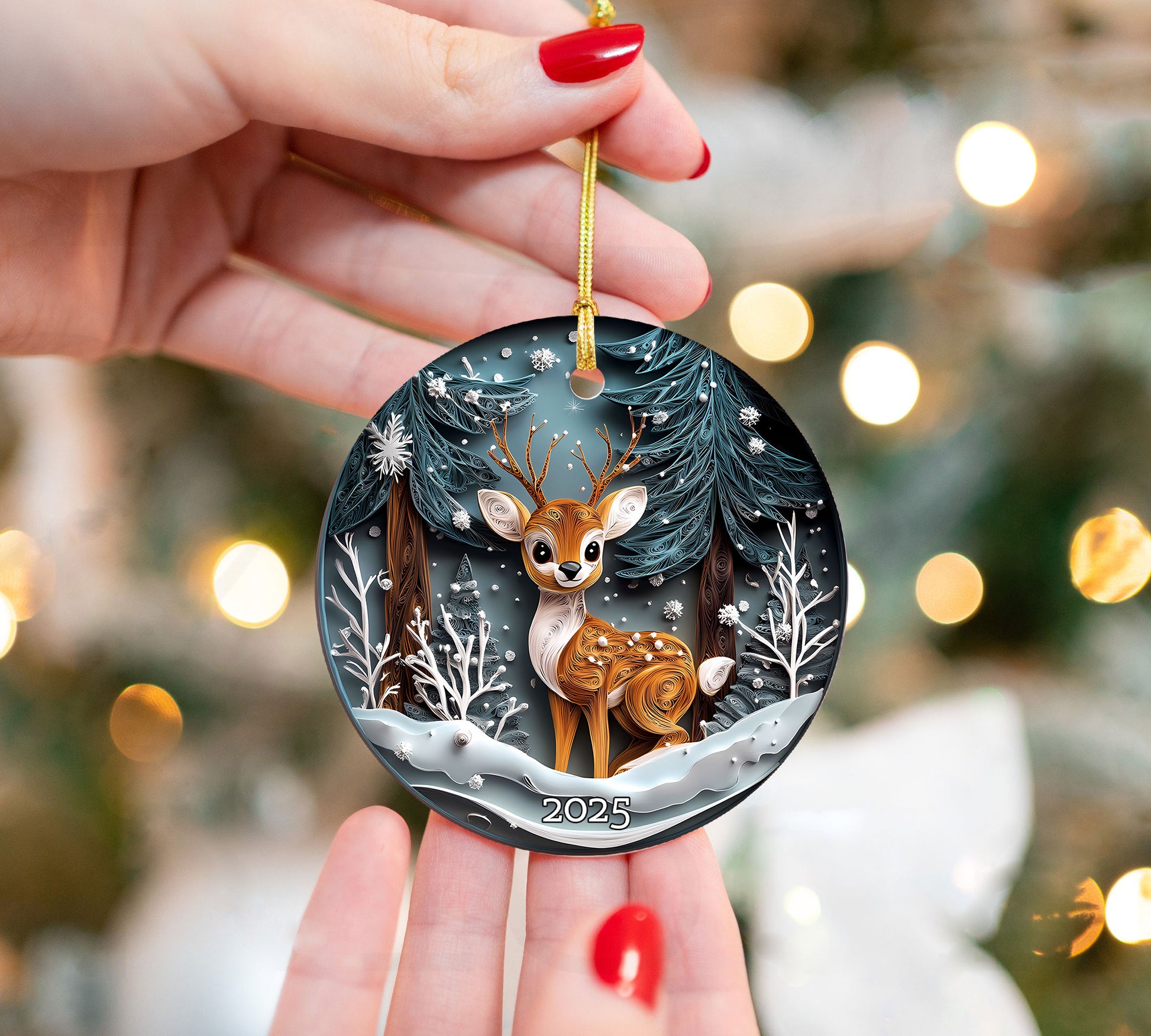 Winter Deer Woodland Ornament, Forest Animal Ornament, Christmas Ornament