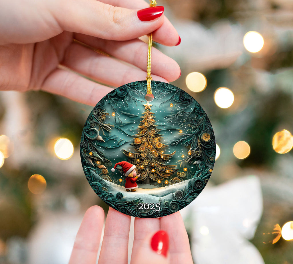 Christmas Tree Art Ornament, Holiday Decor, Winter Scene, Unique Gift Idea