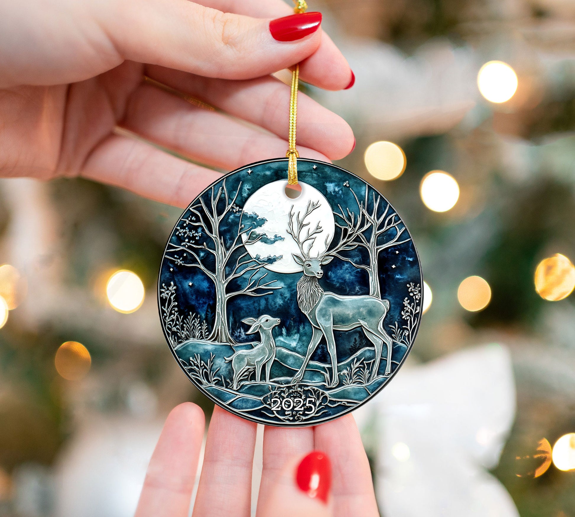 Deer Midnight Forest Christmas Ornament, Holiday Decor, Gift Exchanged