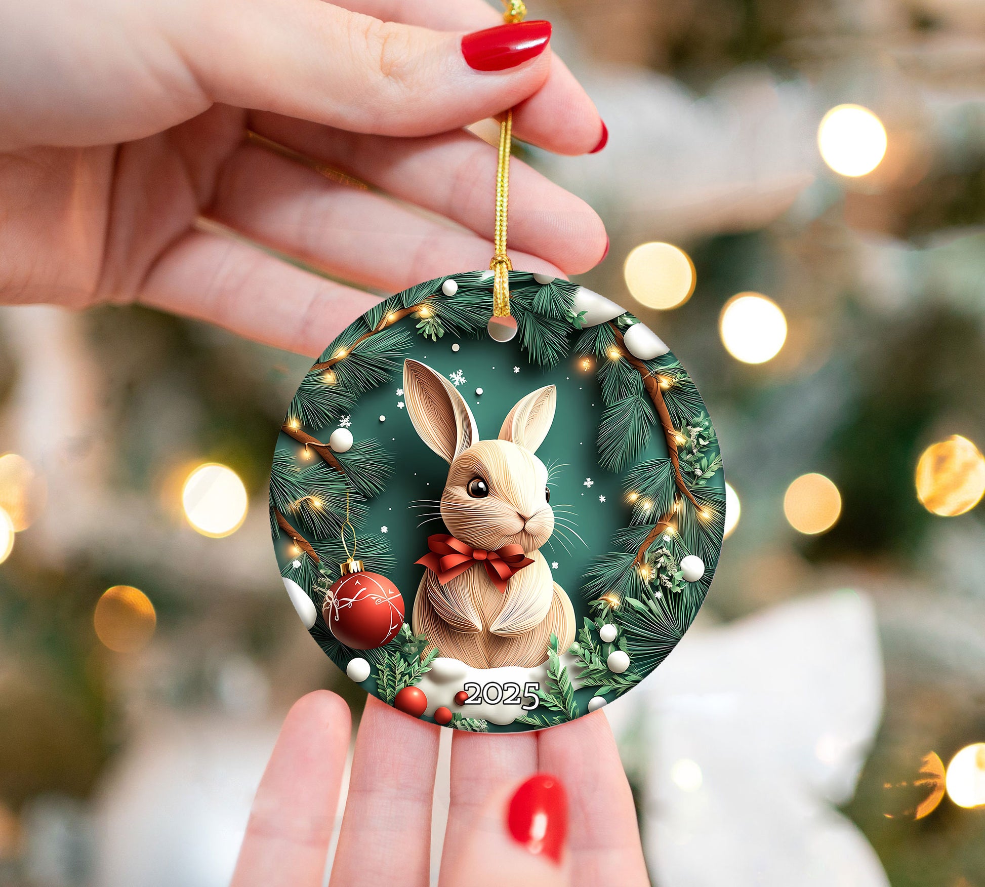 Woodland Rabbit Ornament, Bunny Ornament, Holiday Decor, Winter Scene, Unique Gift Idea