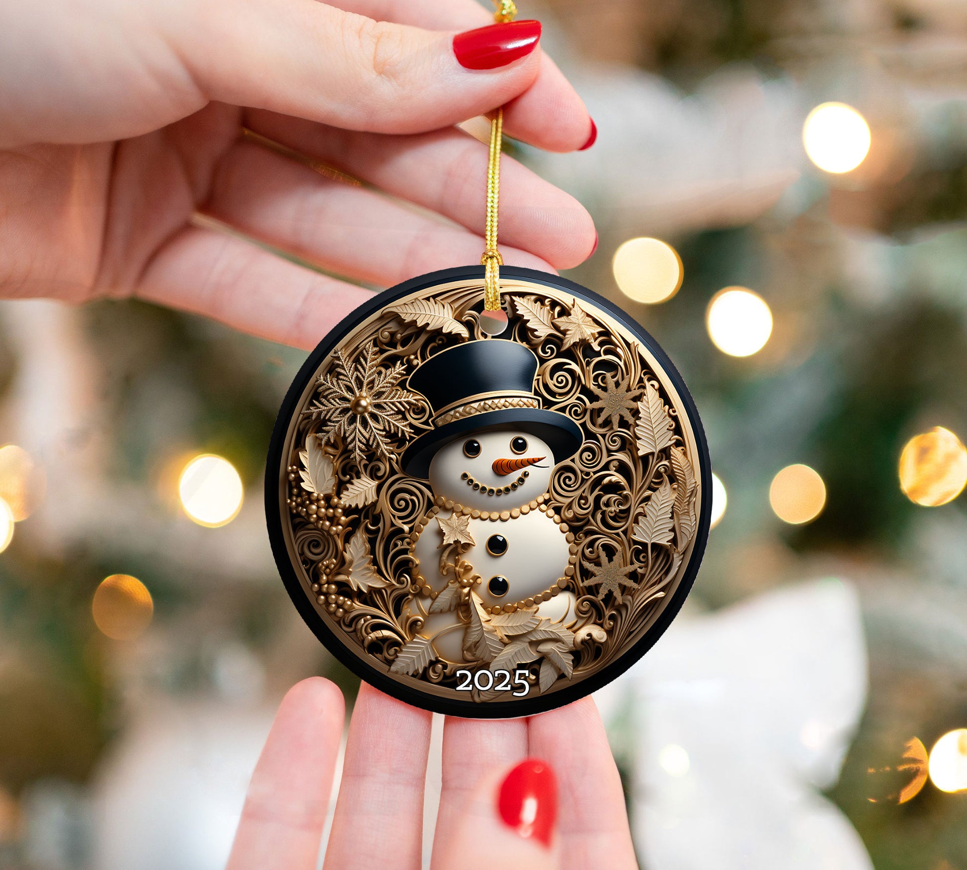 Elegant Snowman Ornament, Serene Gift for Winter Season, Elegant Tree Decoration