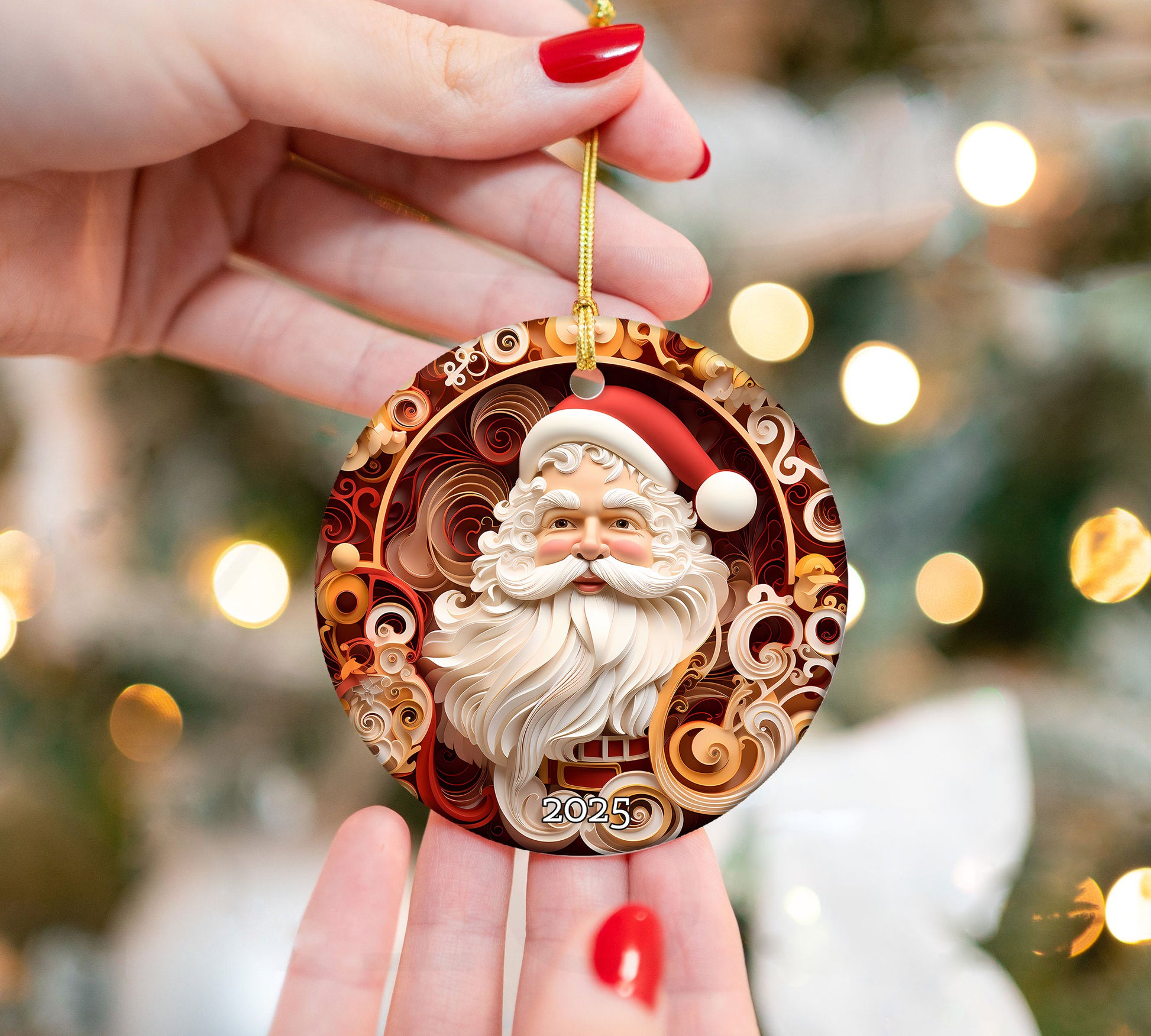 Red Santa Ornament, Christmas Handcraft Holiday Ornament, Helium Keepsake