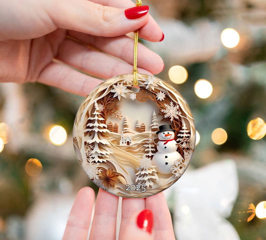 Snowman Village Scene Ornament,  Peaceful Winter Keepsake Gift, Tree Decoration Gift Idea